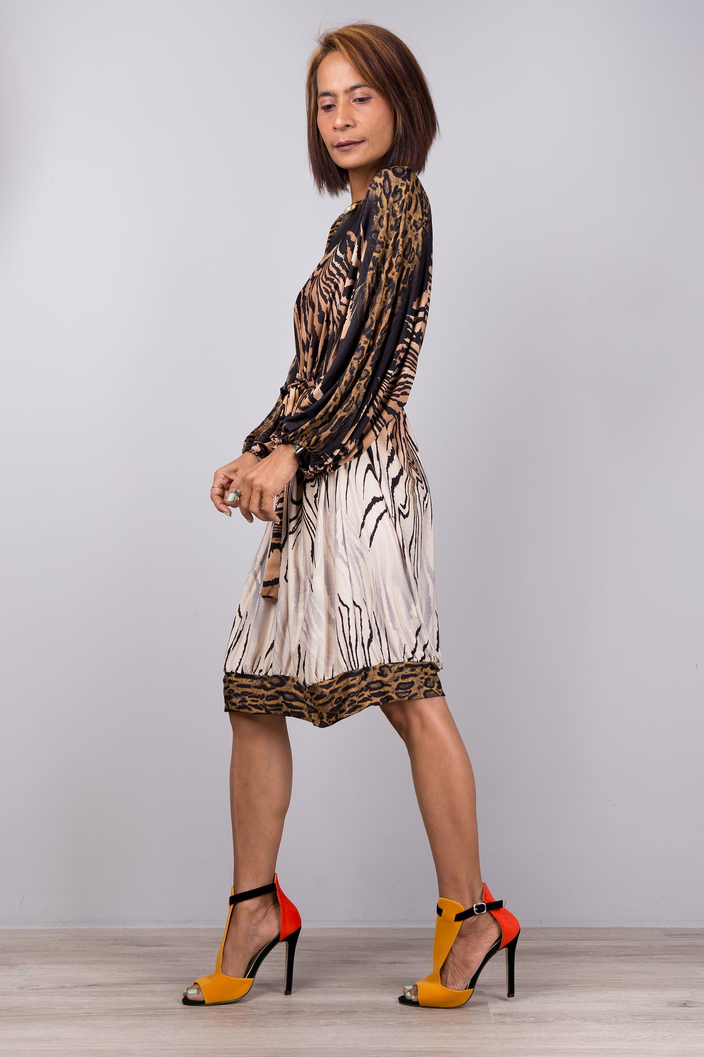 Petite Animal Print Kaftan Batwing Dress