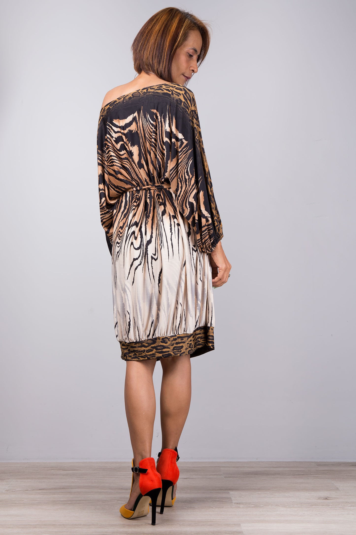 Petite Animal Print Kaftan Batwing Dress