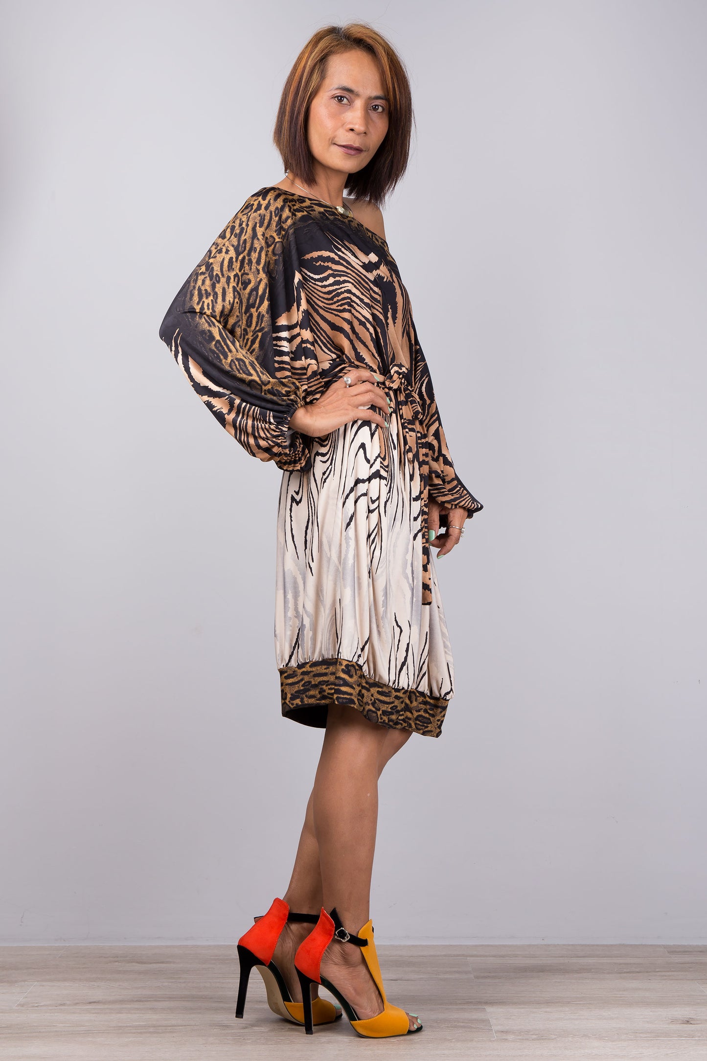 Petite Animal Print Kaftan Batwing Dress