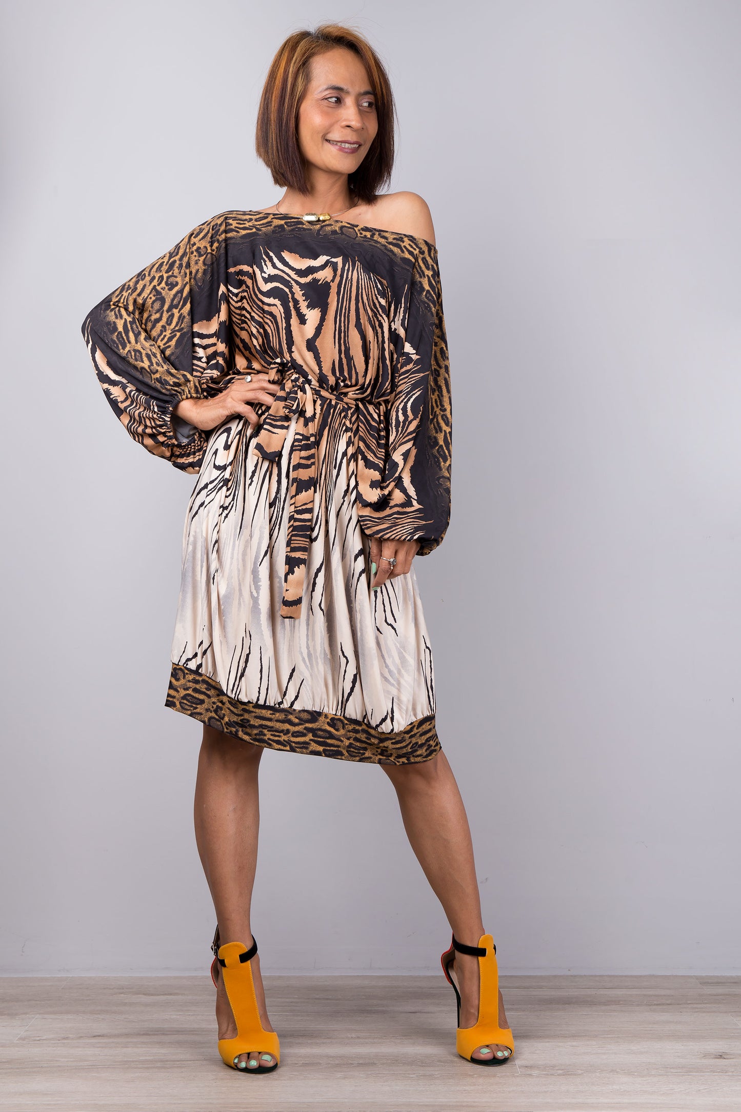 Petite Animal Print Kaftan Batwing Dress