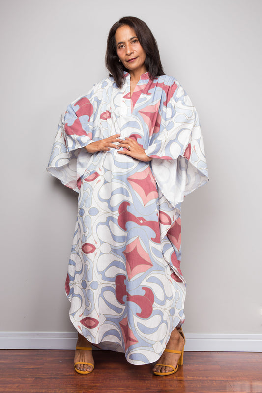 Blue & Rose Retro Swirl Kaftan Dress
