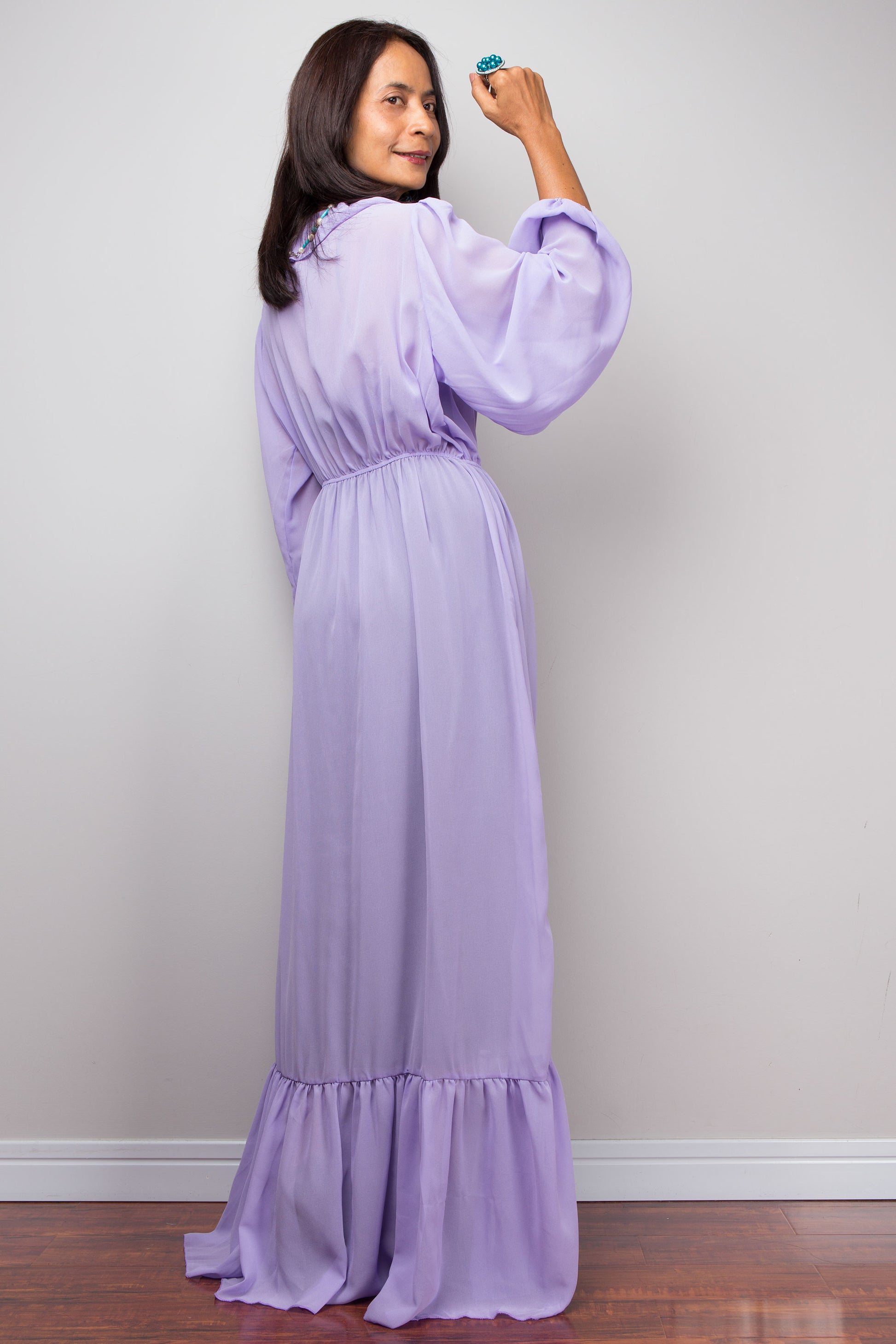 long sleeve purple maxi dress Purple Chiffon dress