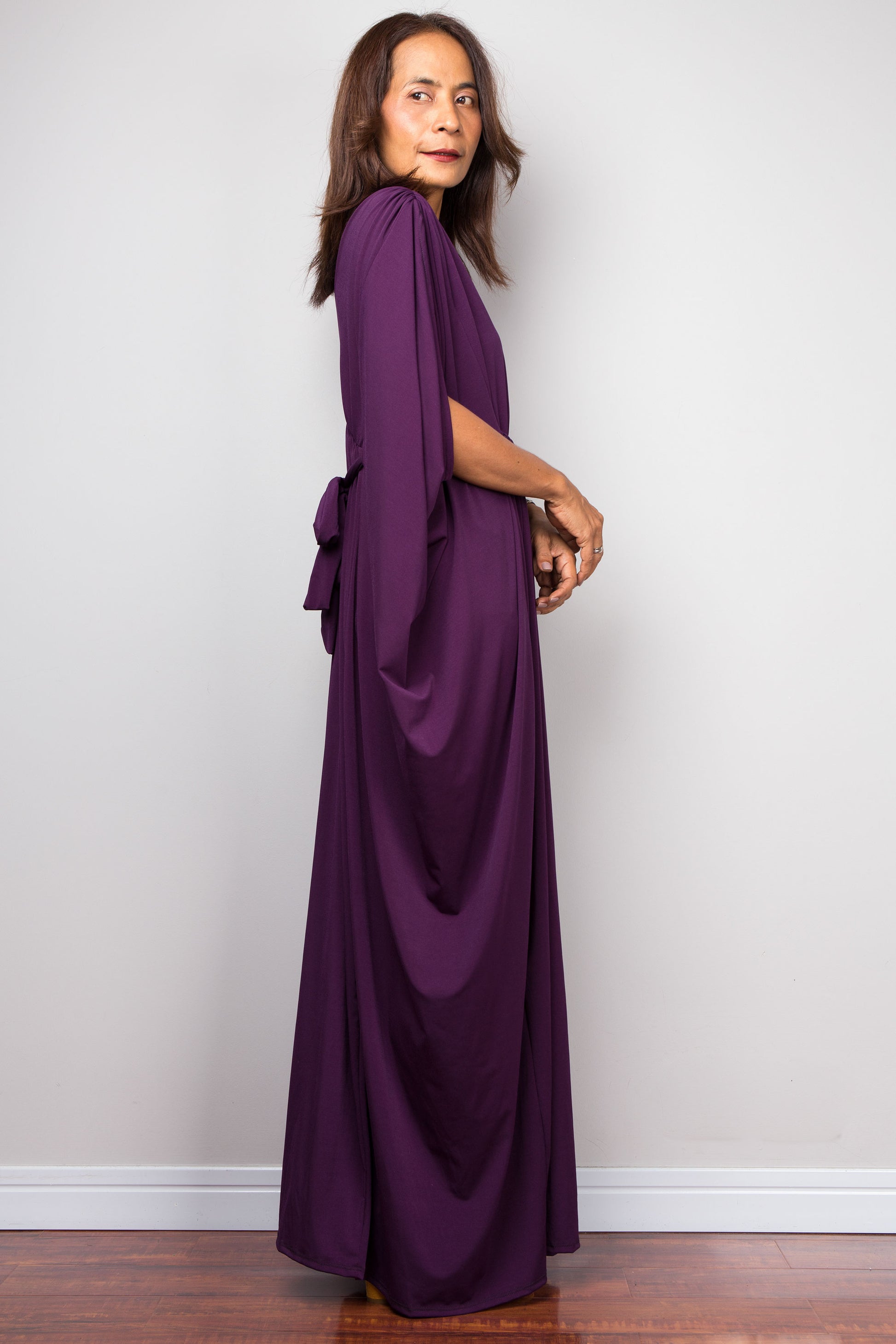 purple kaftan dress Purple Crepe One-Shoulder Maxi Kaftan Dress Design by Swatee Singh at Pernia's Pop Up Shop 2026