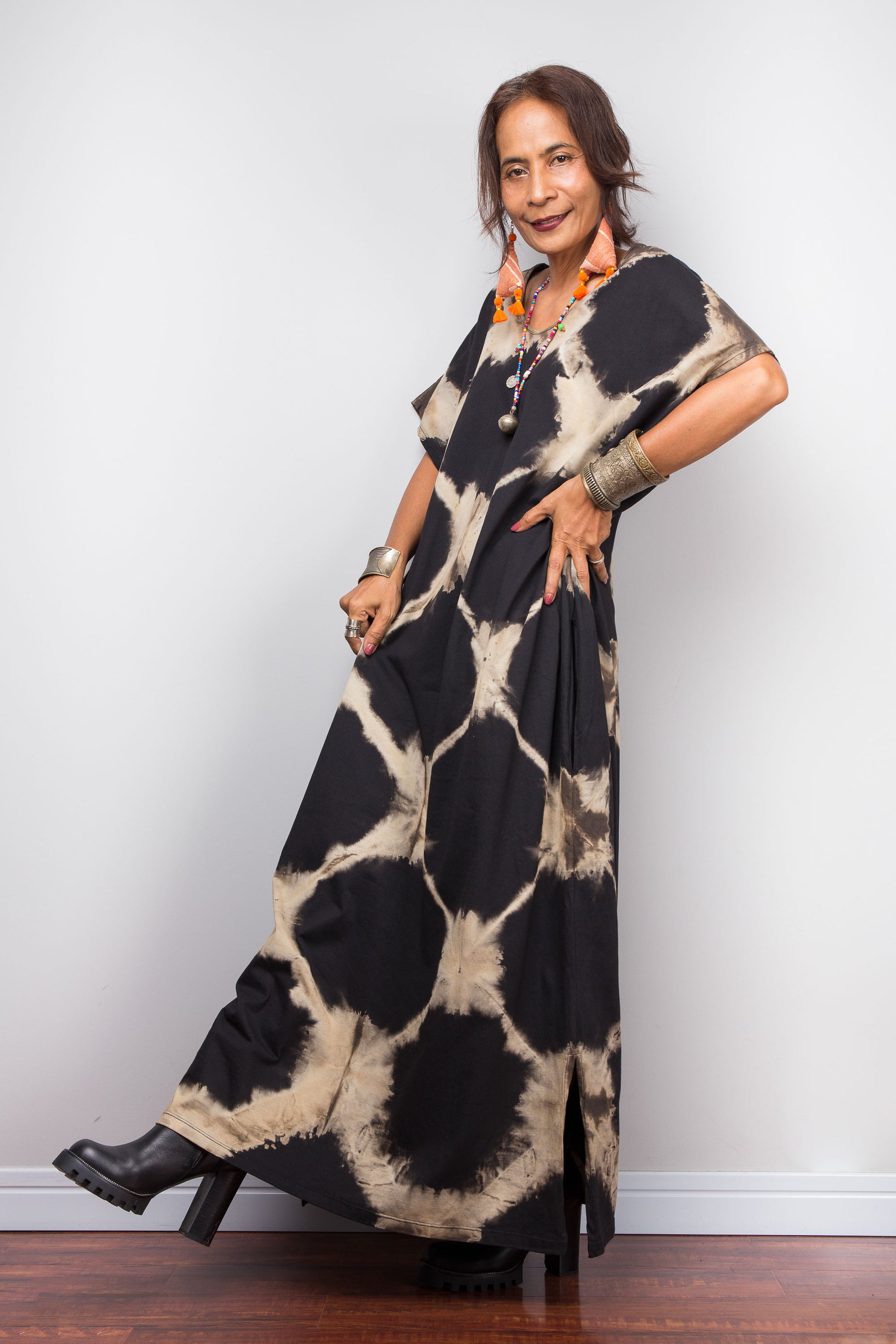 Reverse Tie Dye Kaftan Dress – Oversized Boho Maxi