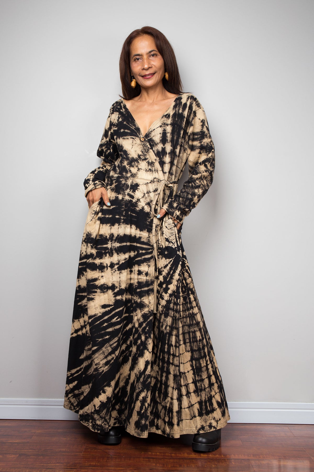 Reverse Tie Dye Wrap Duster Dress