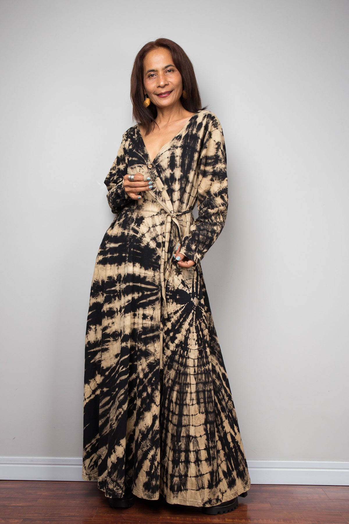 Reverse Tie Dye Wrap Duster Dress
