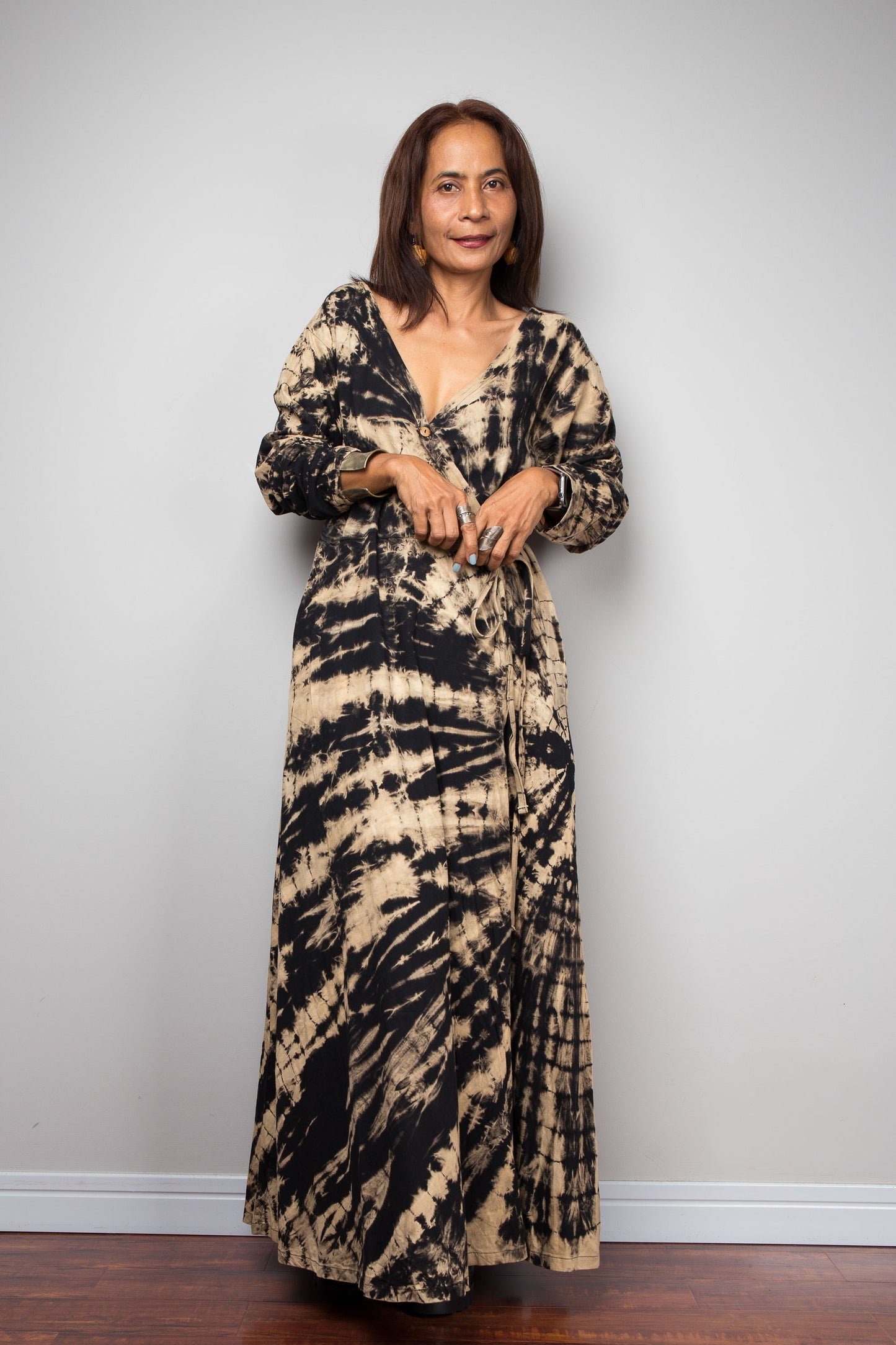 Reverse Tie Dye Wrap Duster Dress