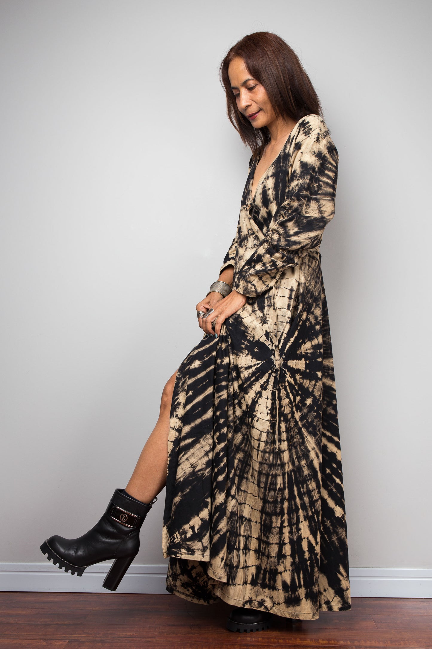 Reverse Tie Dye Wrap Duster Dress