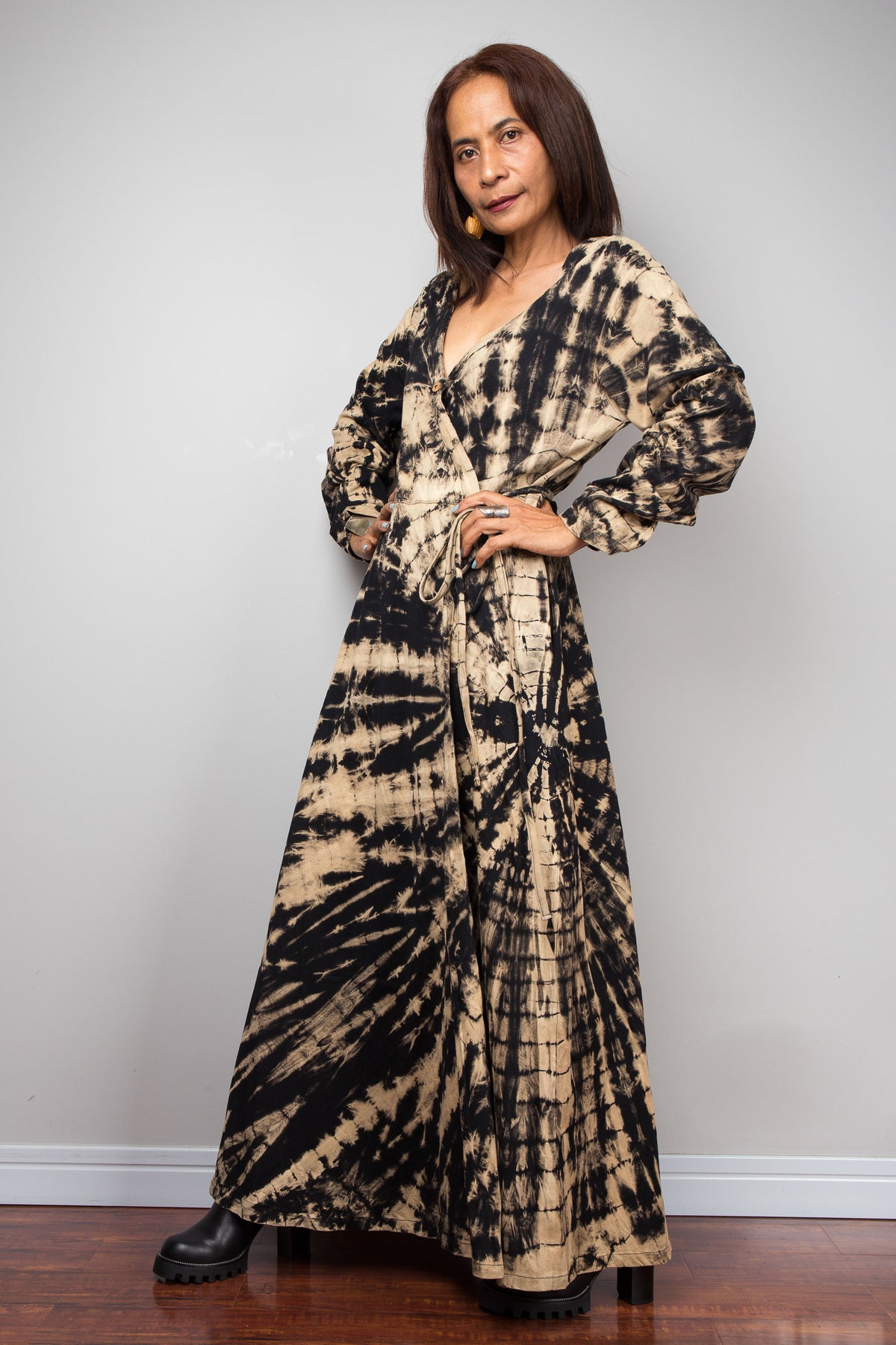 Reverse Tie Dye Wrap Duster Dress