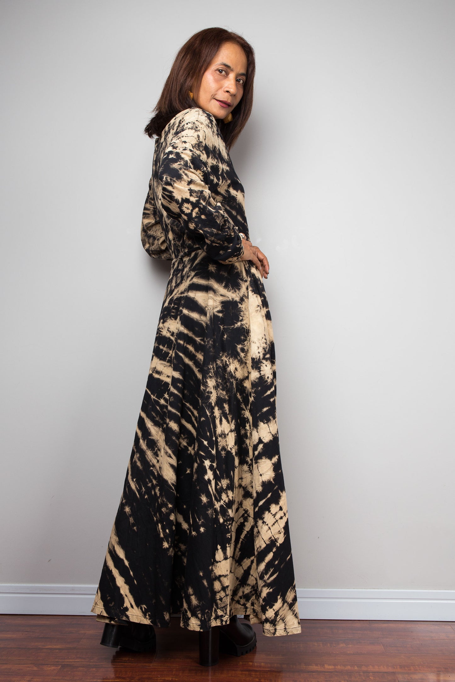 Reverse Tie Dye Wrap Duster Dress