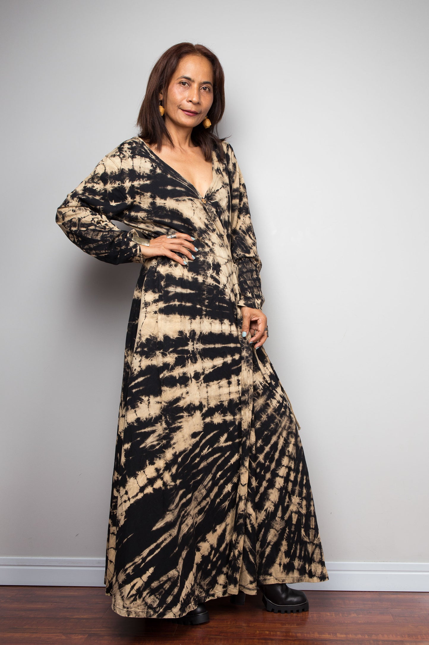 Reverse Tie Dye Wrap Duster Dress