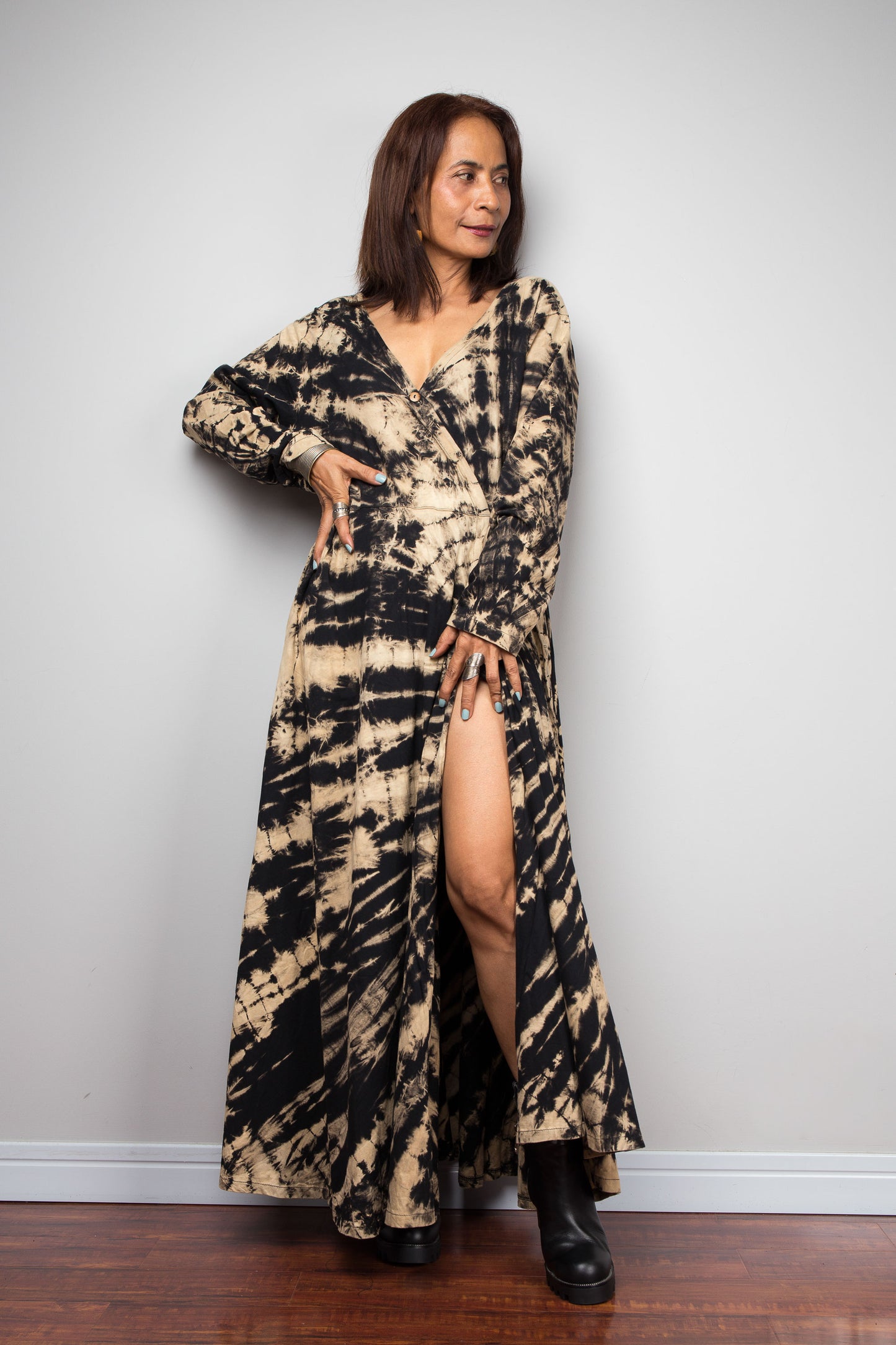 Reverse Tie Dye Wrap Duster Dress