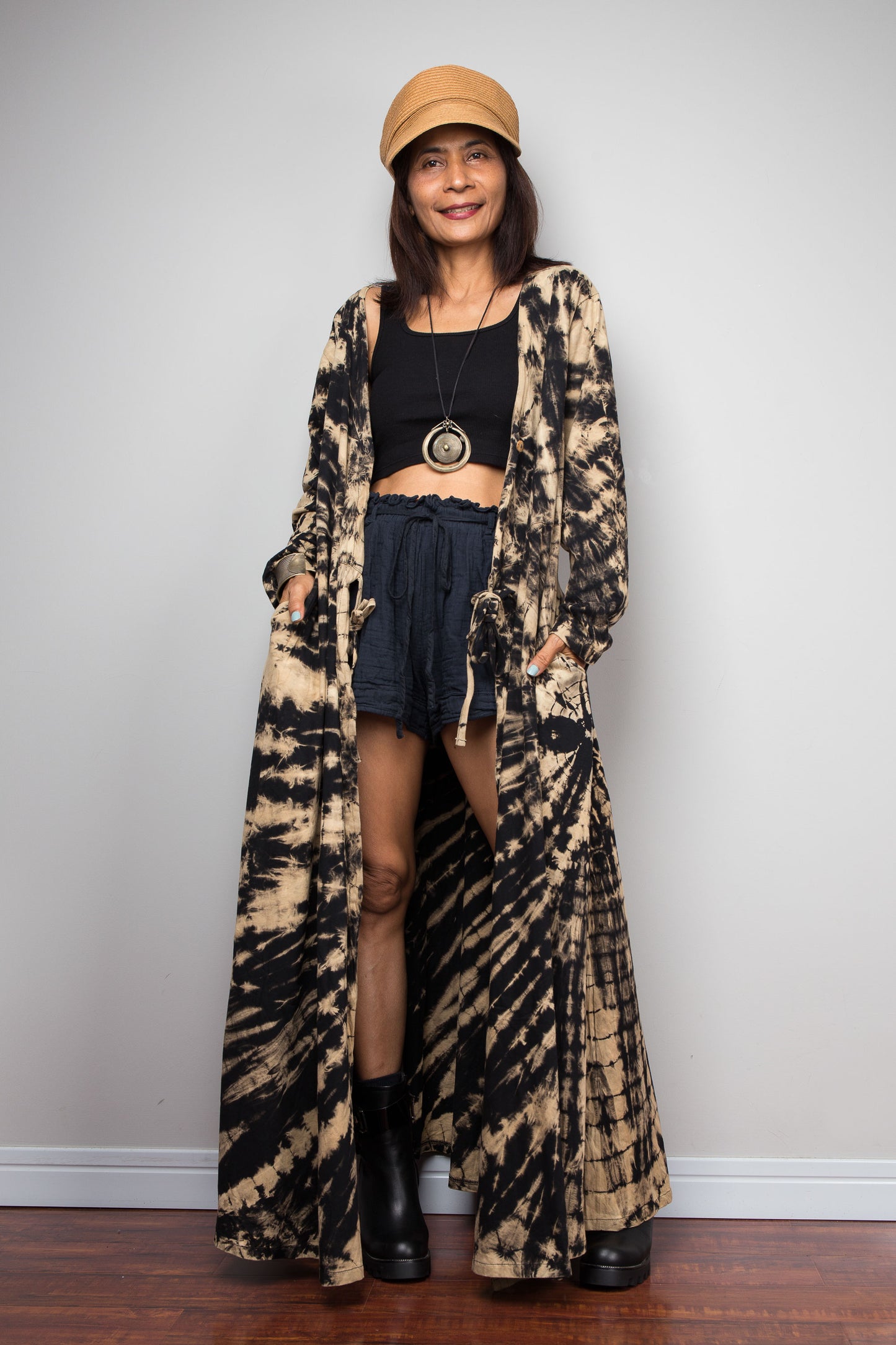Reverse Tie Dye Wrap Duster Dress