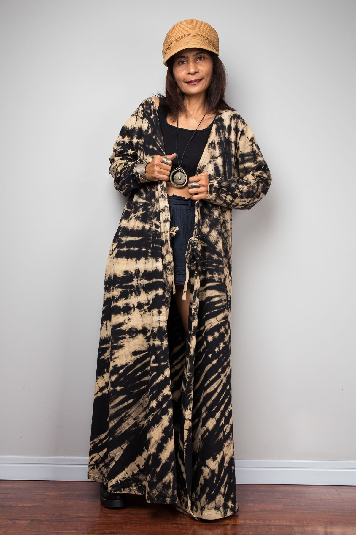 Reverse Tie Dye Wrap Duster Dress