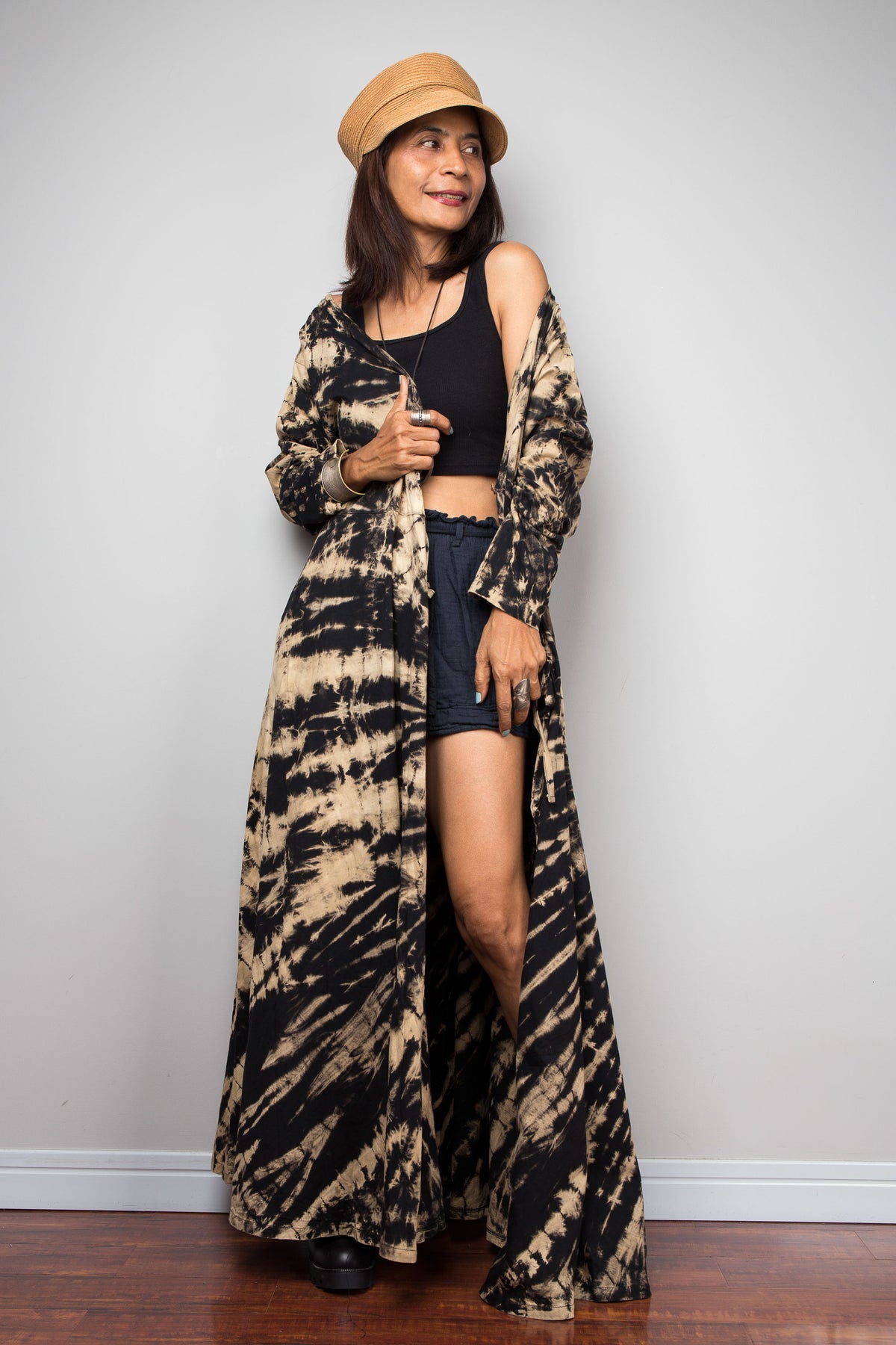 Reverse Tie Dye Wrap Duster Dress