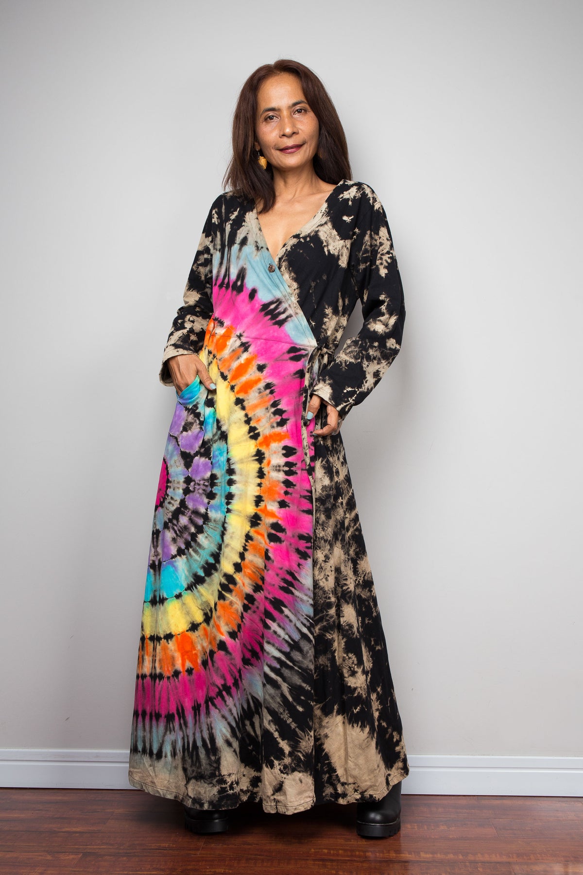 Rainbow Tie Dye Wrap Duster Dress