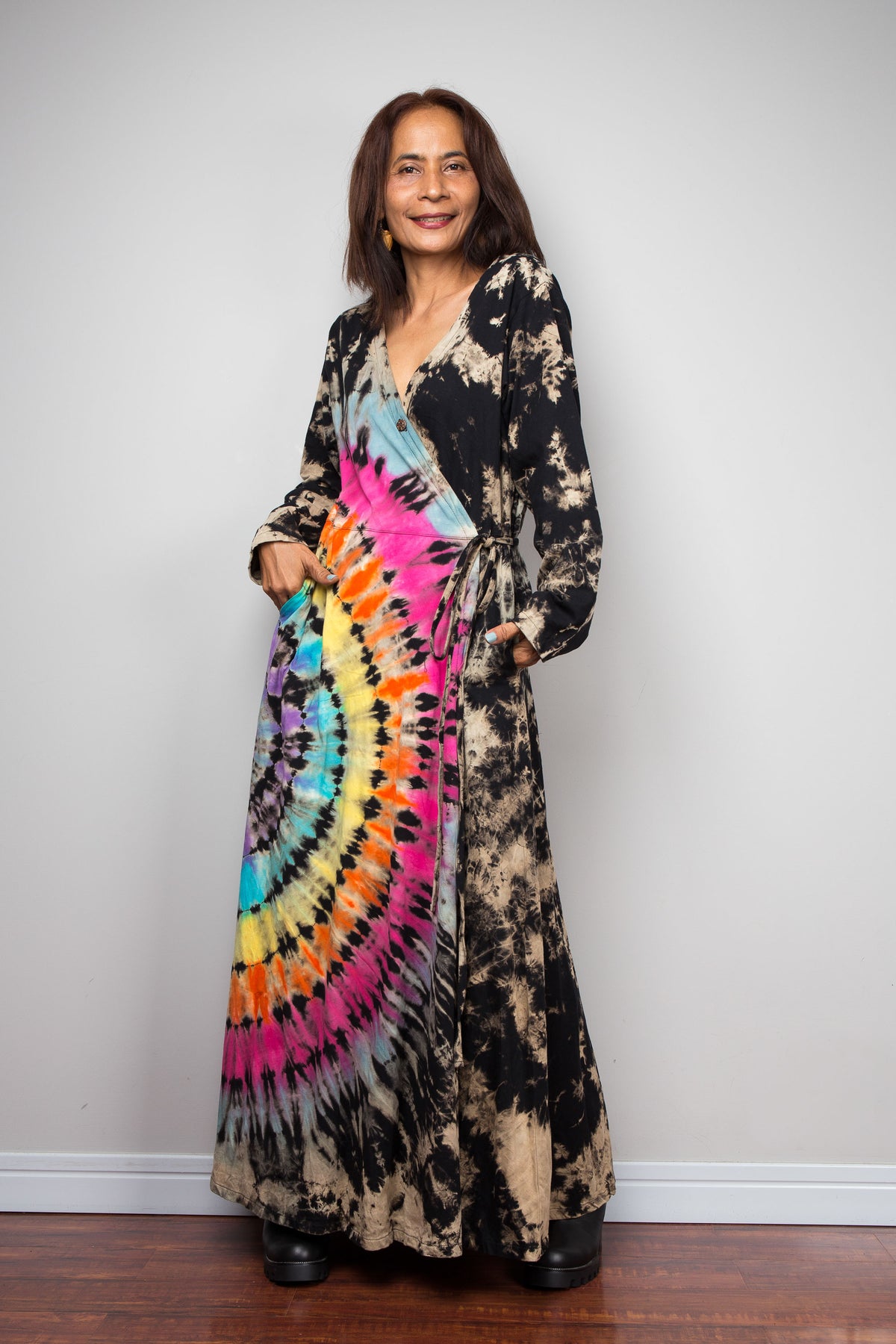 Rainbow Tie Dye Wrap Duster Dress