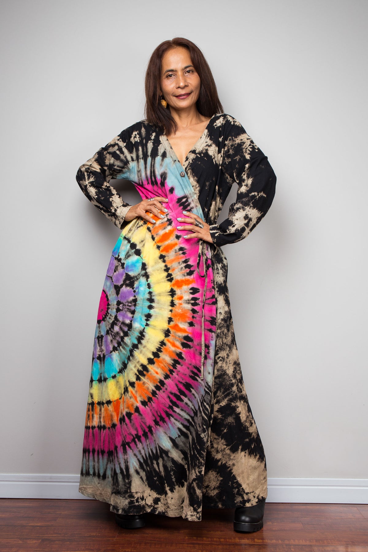 Rainbow Tie Dye Wrap Duster Dress