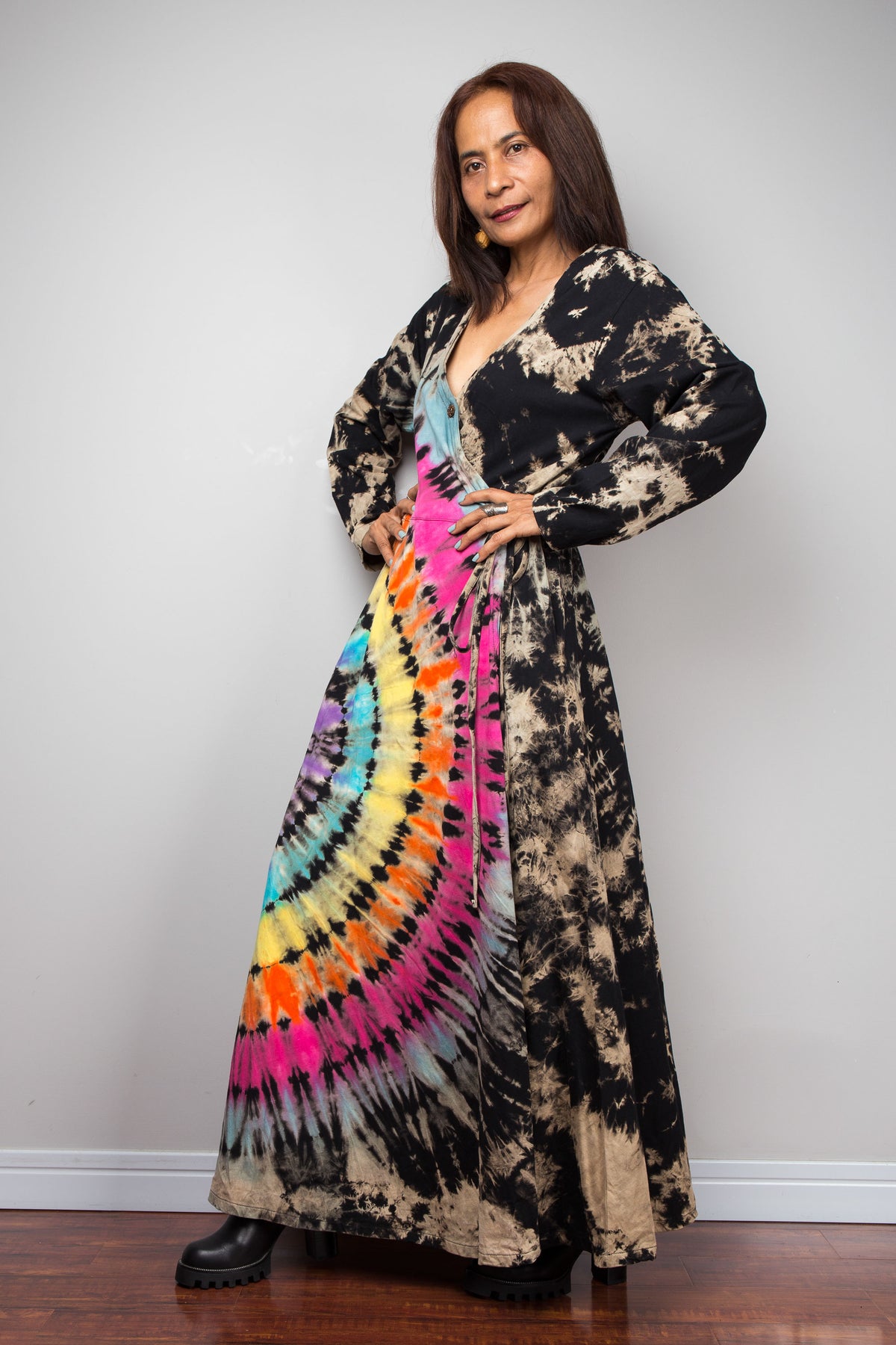 Rainbow Tie Dye Wrap Duster Dress
