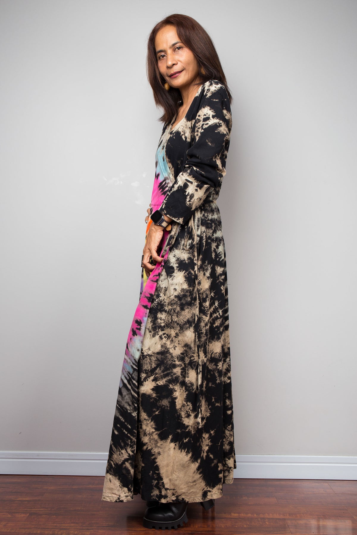 Rainbow Tie Dye Wrap Duster Dress