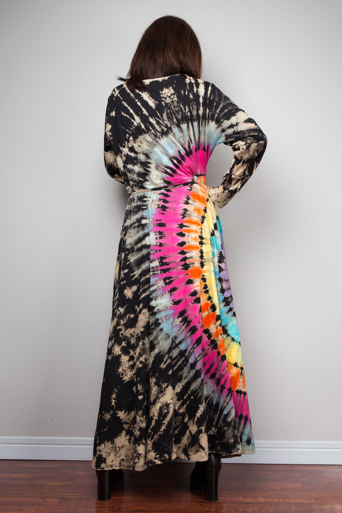 Rainbow Tie Dye Wrap Duster Dress