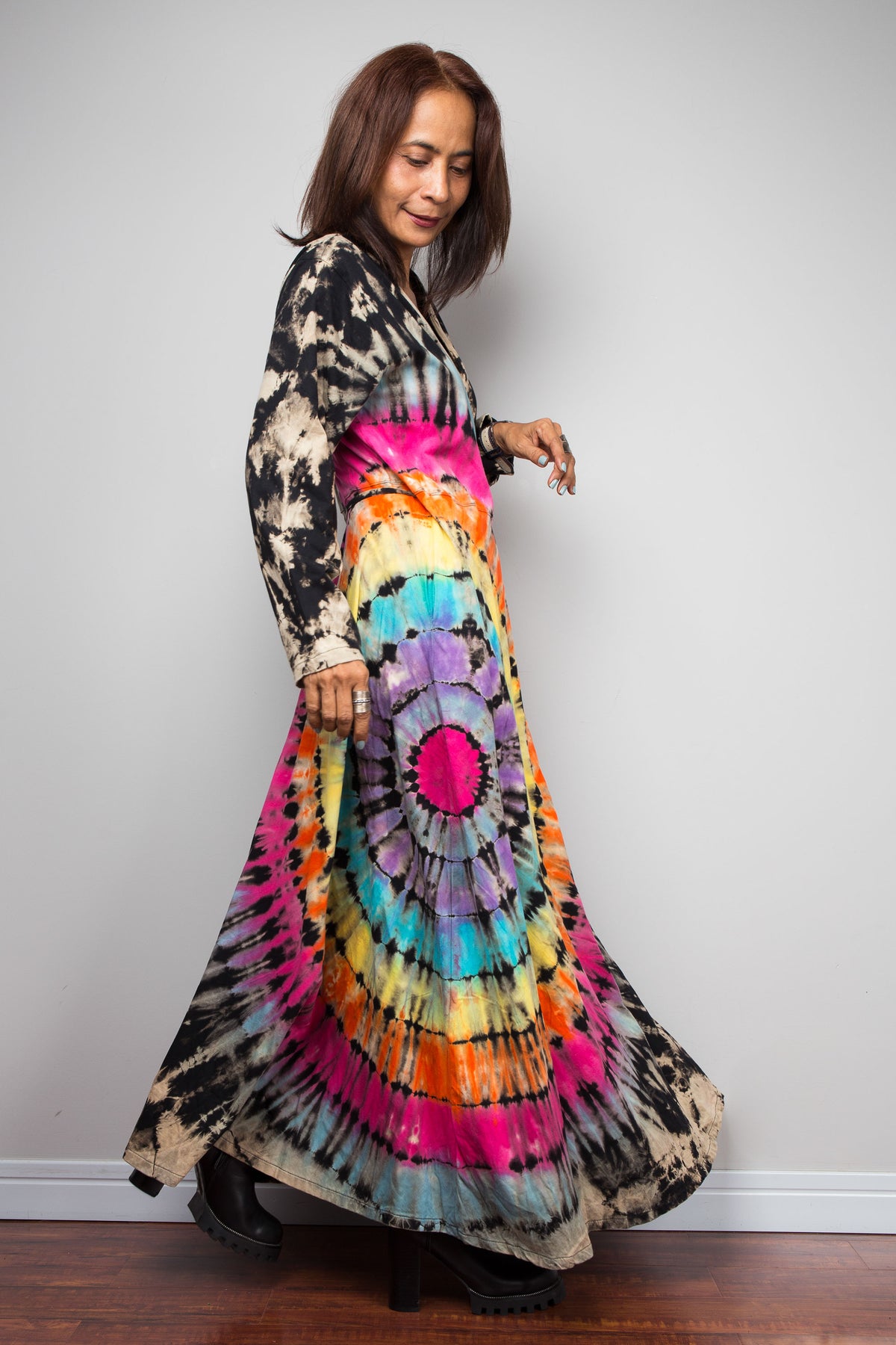 Rainbow Tie Dye Wrap Duster Dress