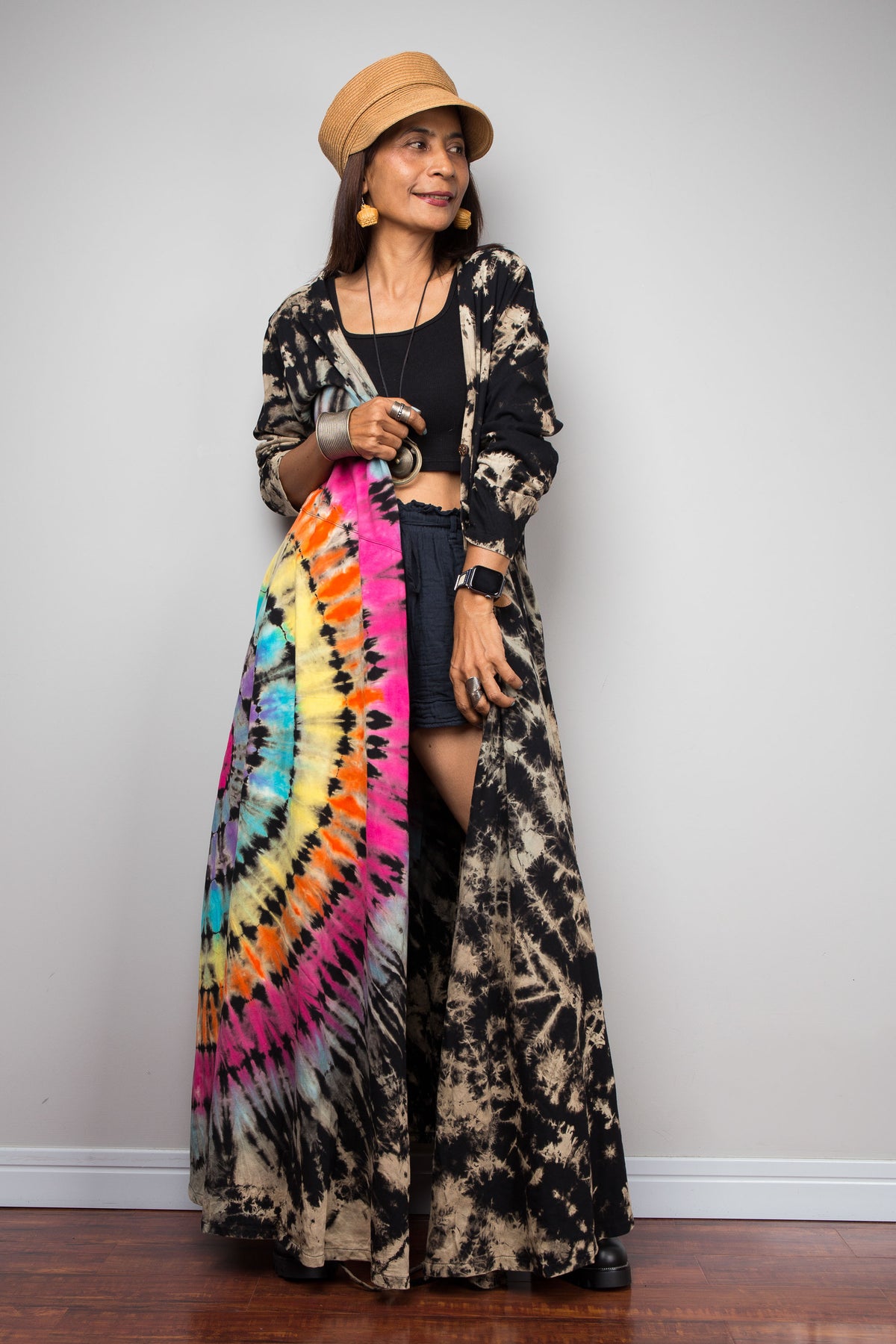 Rainbow Tie Dye Wrap Duster Dress