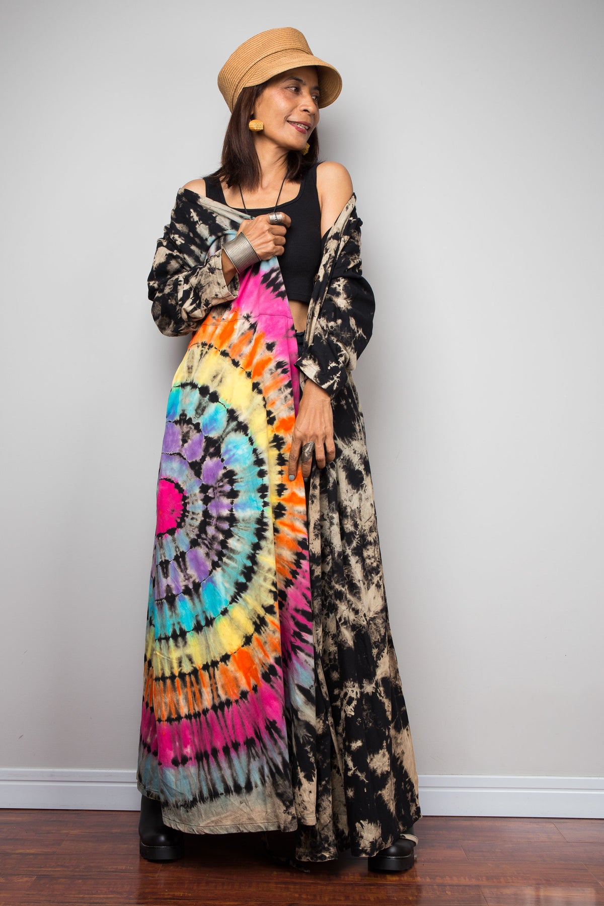 Rainbow Tie Dye Wrap Duster Dress