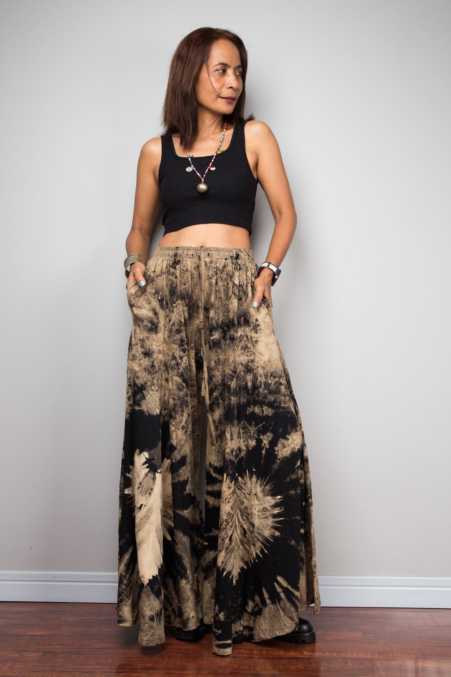 Reverse Dye Wide Leg Palazzo Pants