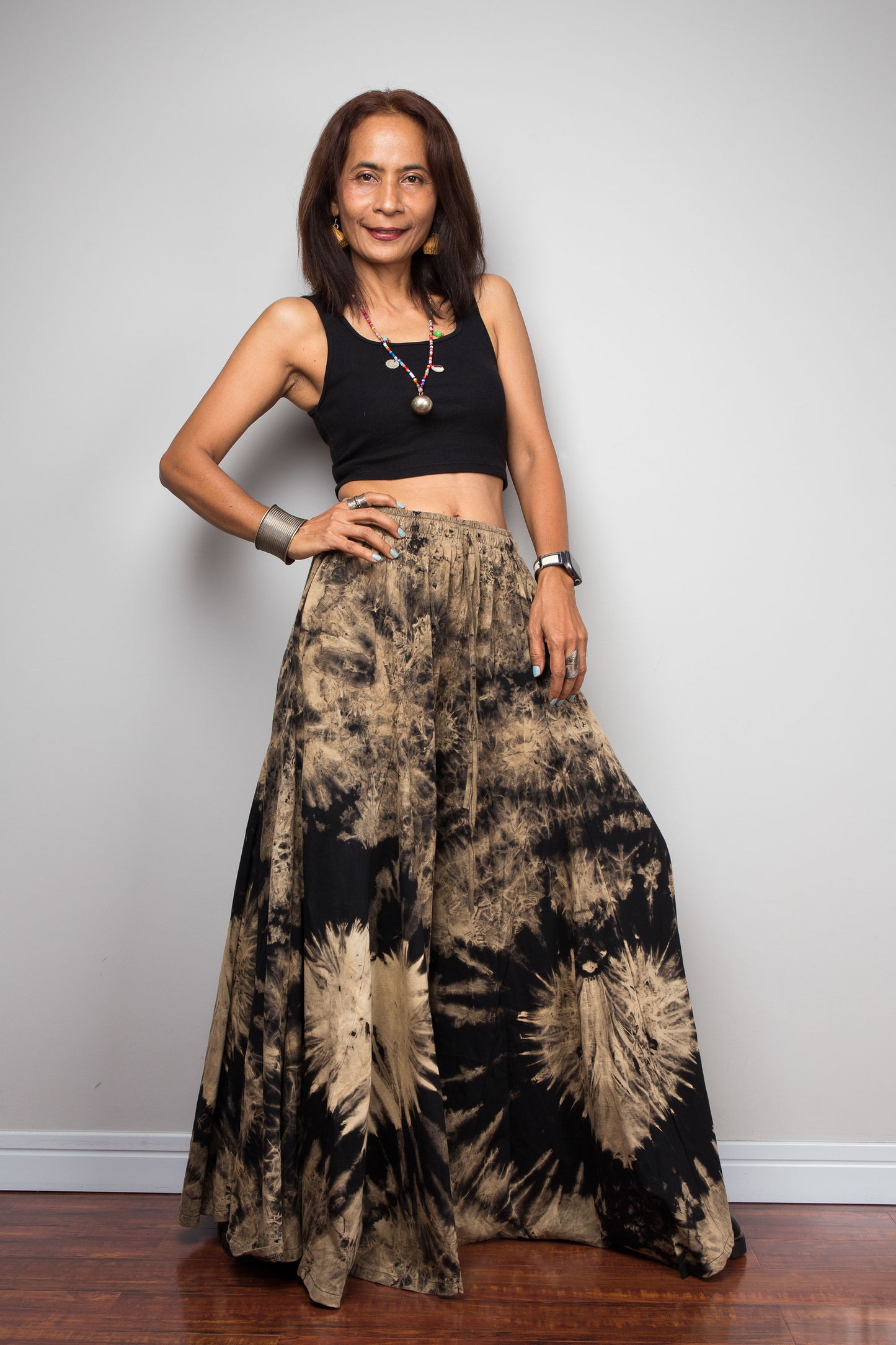 Reverse Dye Wide Leg Palazzo Pants