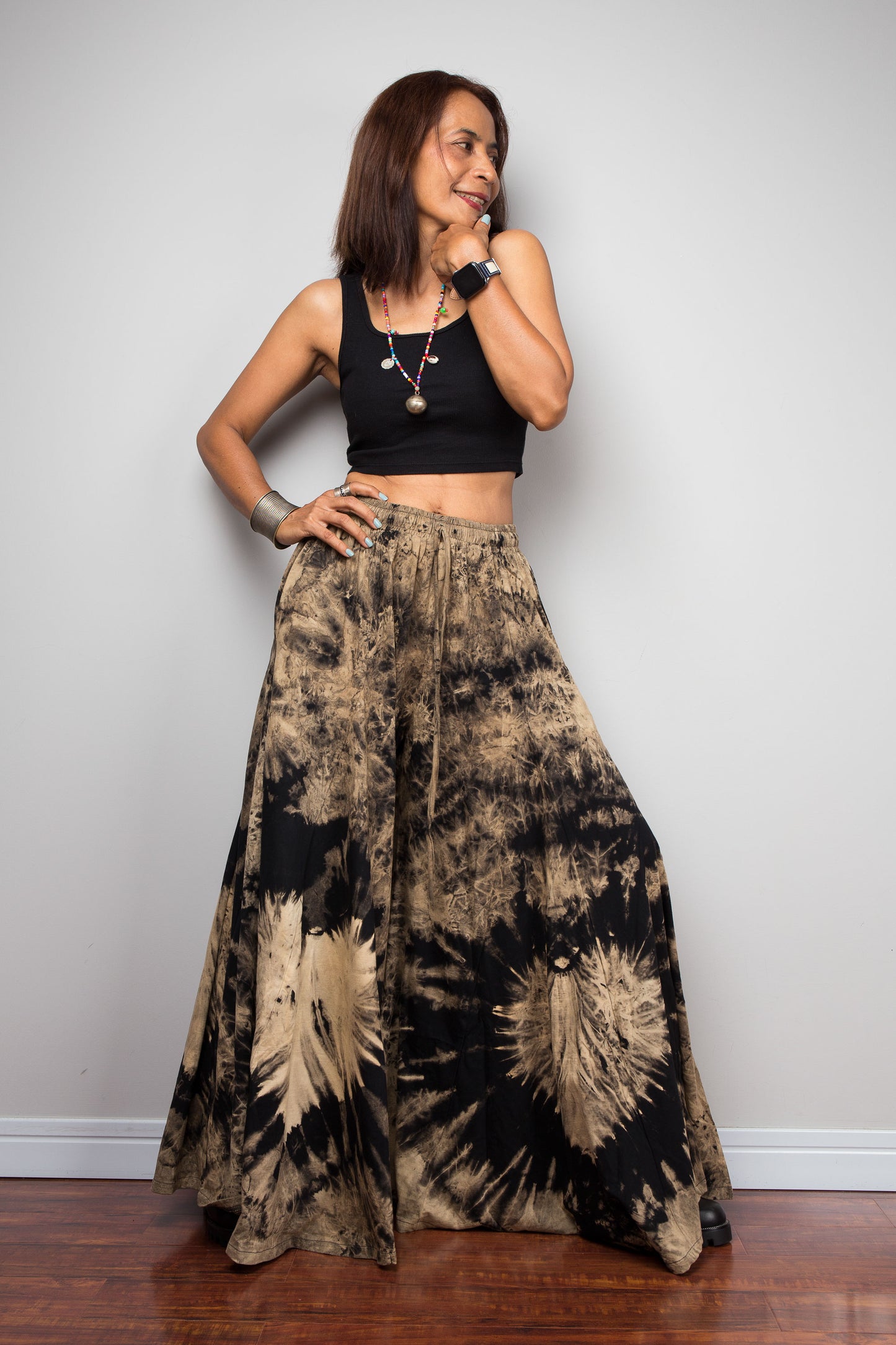 Reverse Dye Wide Leg Palazzo Pants