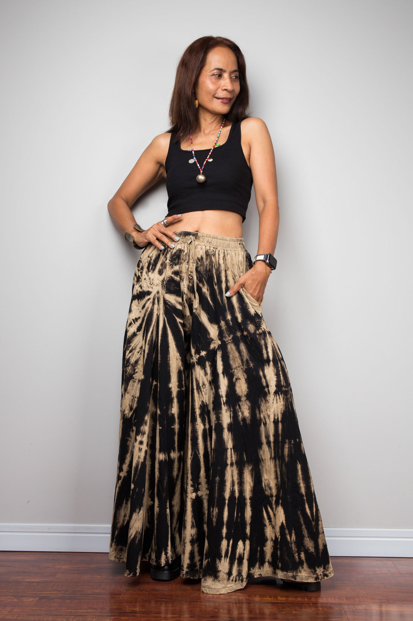 Black Reverse Tie Dye Palazzo Pants