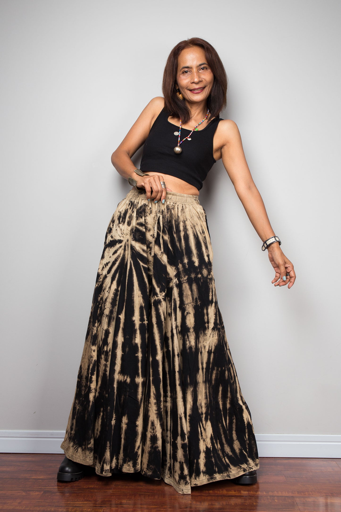 Black Reverse Tie Dye Palazzo Pants