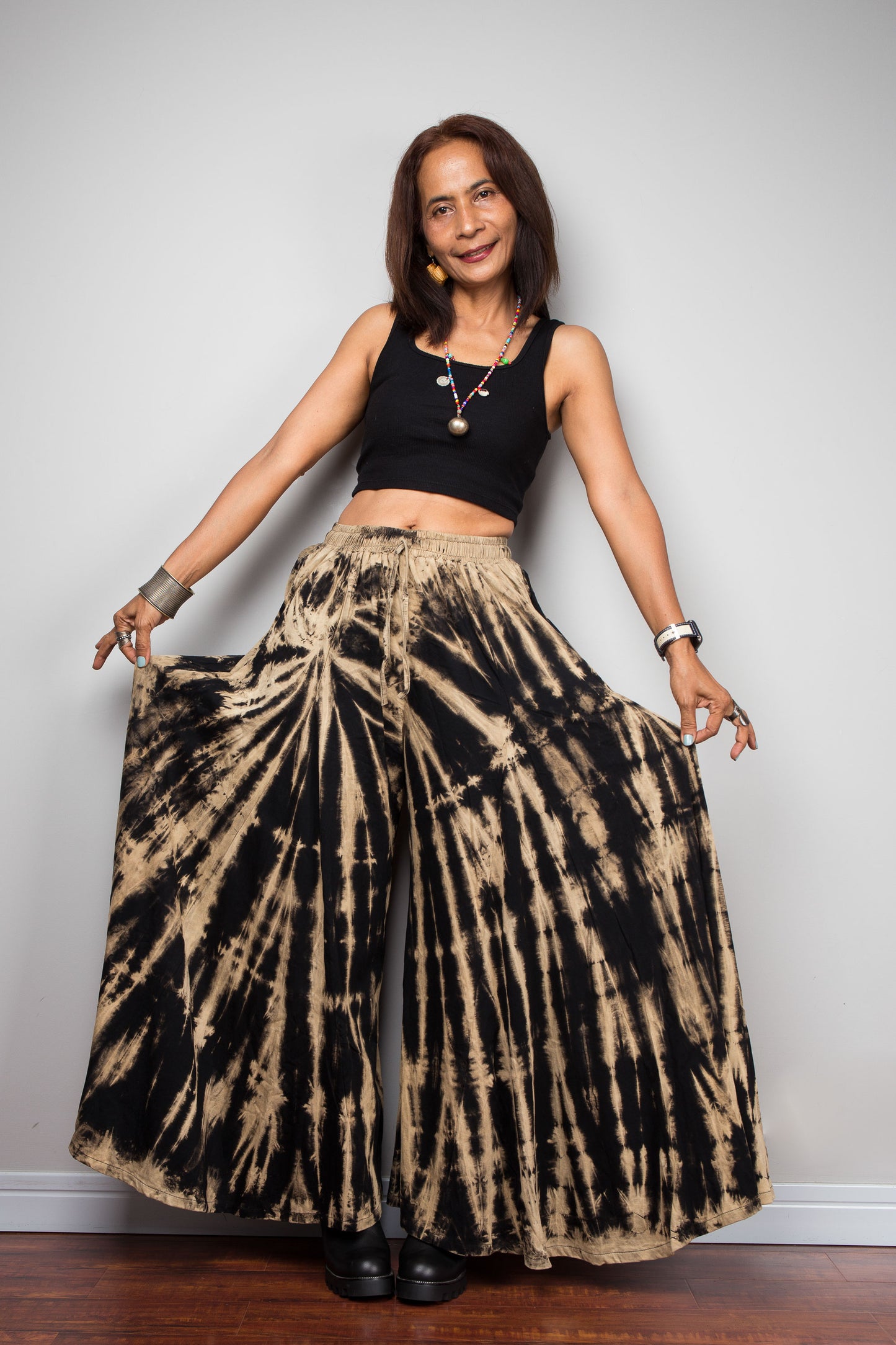 Black Reverse Tie Dye Palazzo Pants