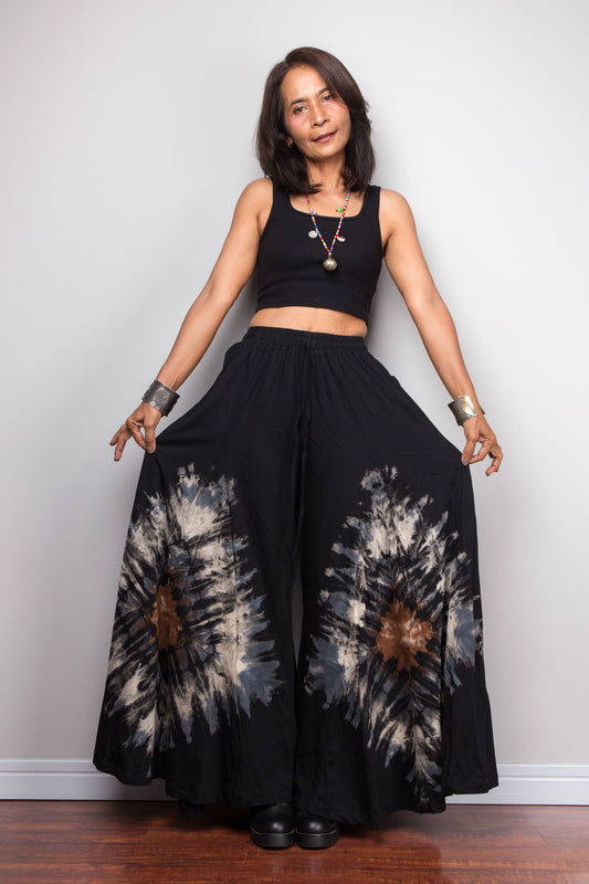 Black Reverse Tie Dye Starburst Palazzo Pants