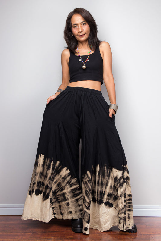 Black Reverse Tie Dye Wide Leg Palazzo Pants