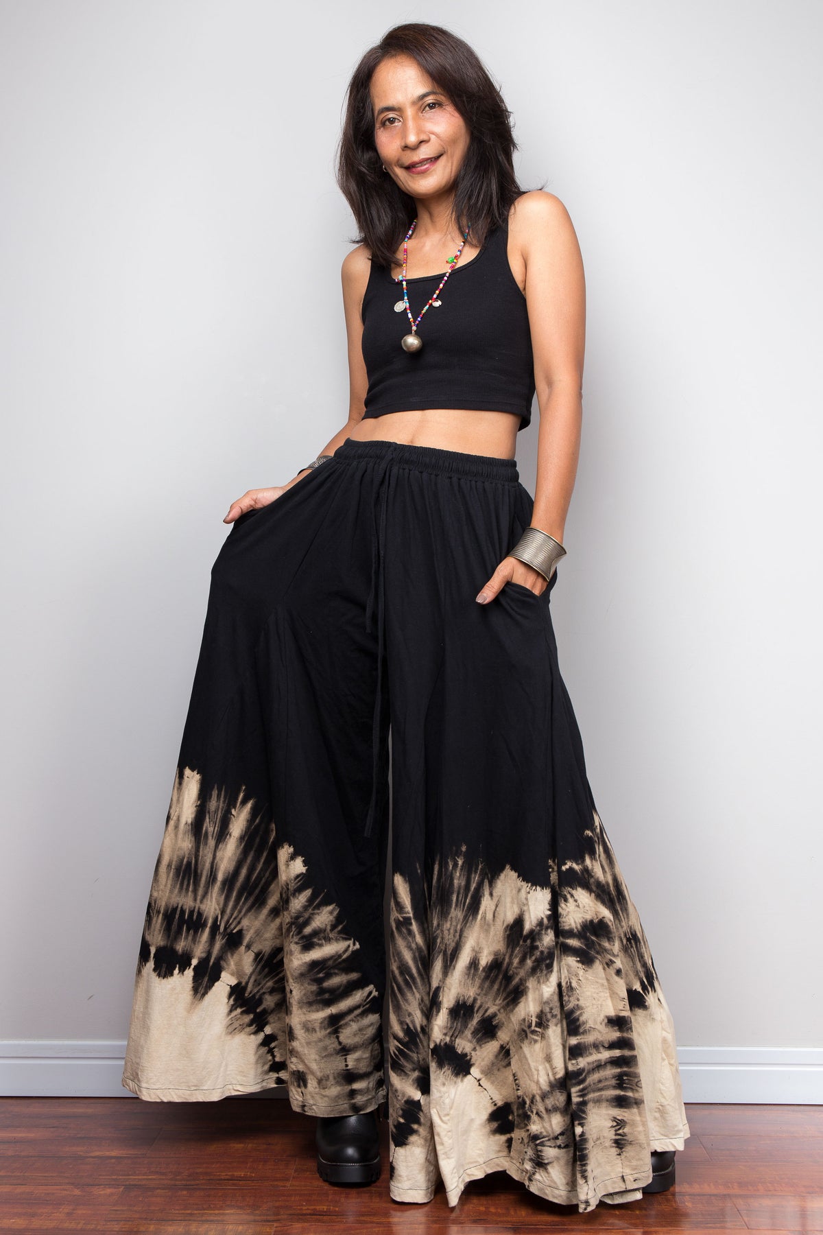 Black Reverse Tie Dye Wide Leg Palazzo Pants