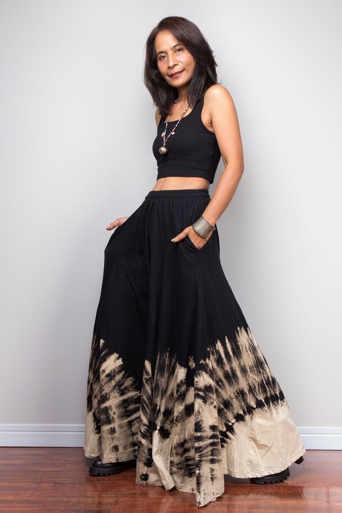 Black Reverse Tie Dye Wide Leg Palazzo Pants