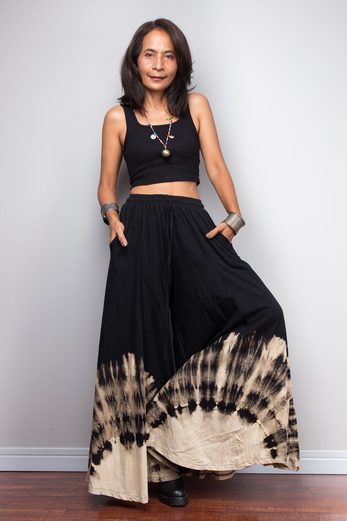 Black Reverse Tie Dye Wide Leg Palazzo Pants