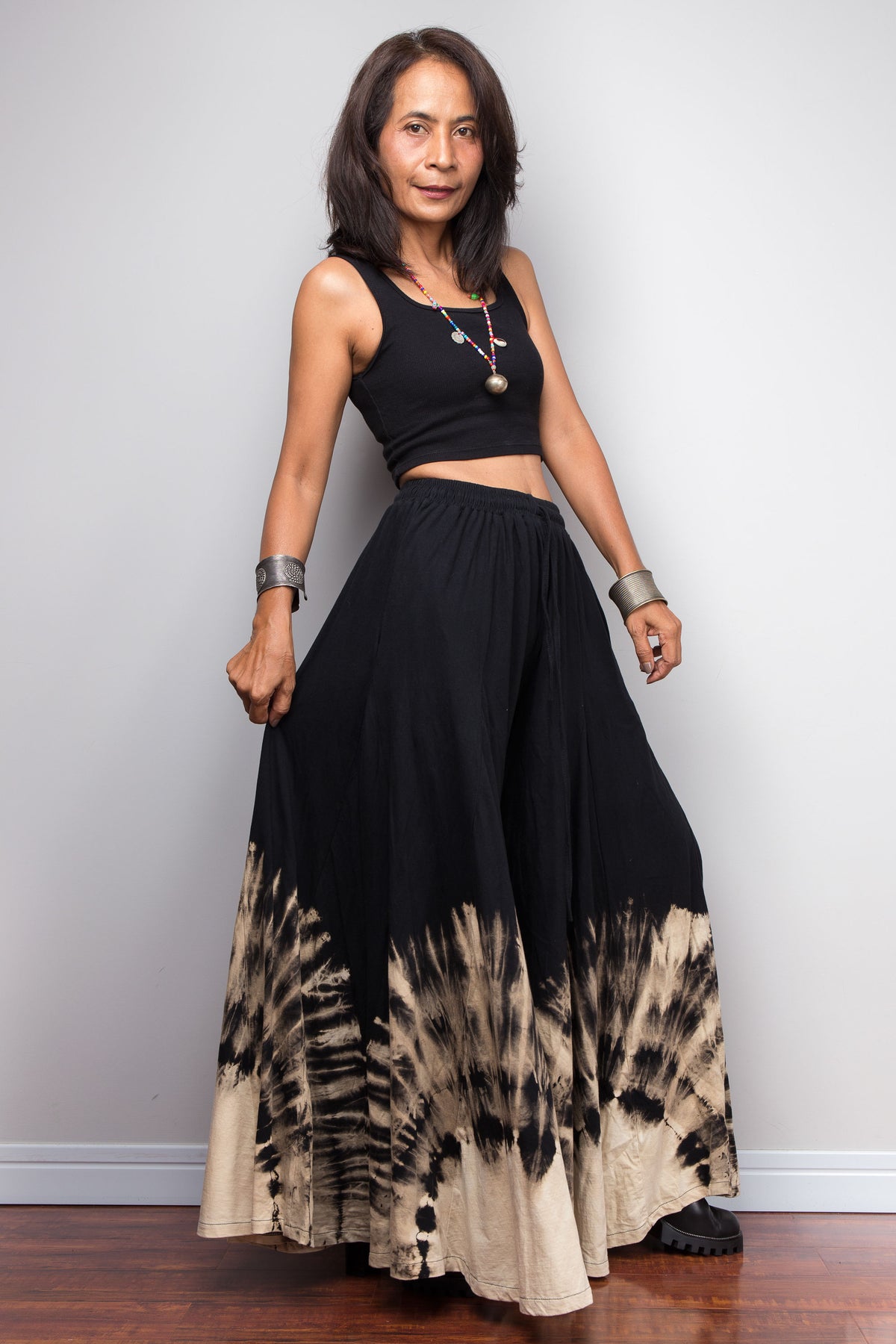 Black Reverse Tie Dye Wide Leg Palazzo Pants