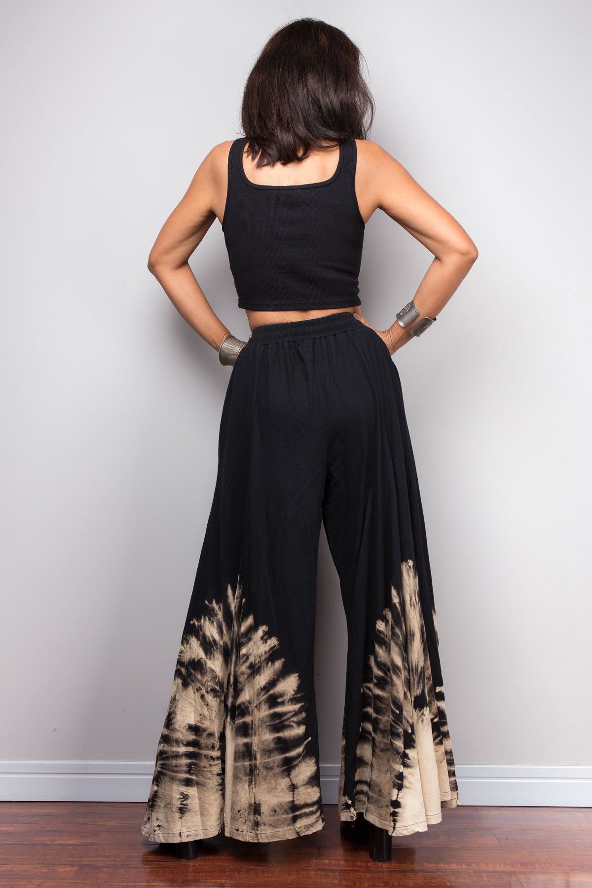 Black Reverse Tie Dye Wide Leg Palazzo Pants