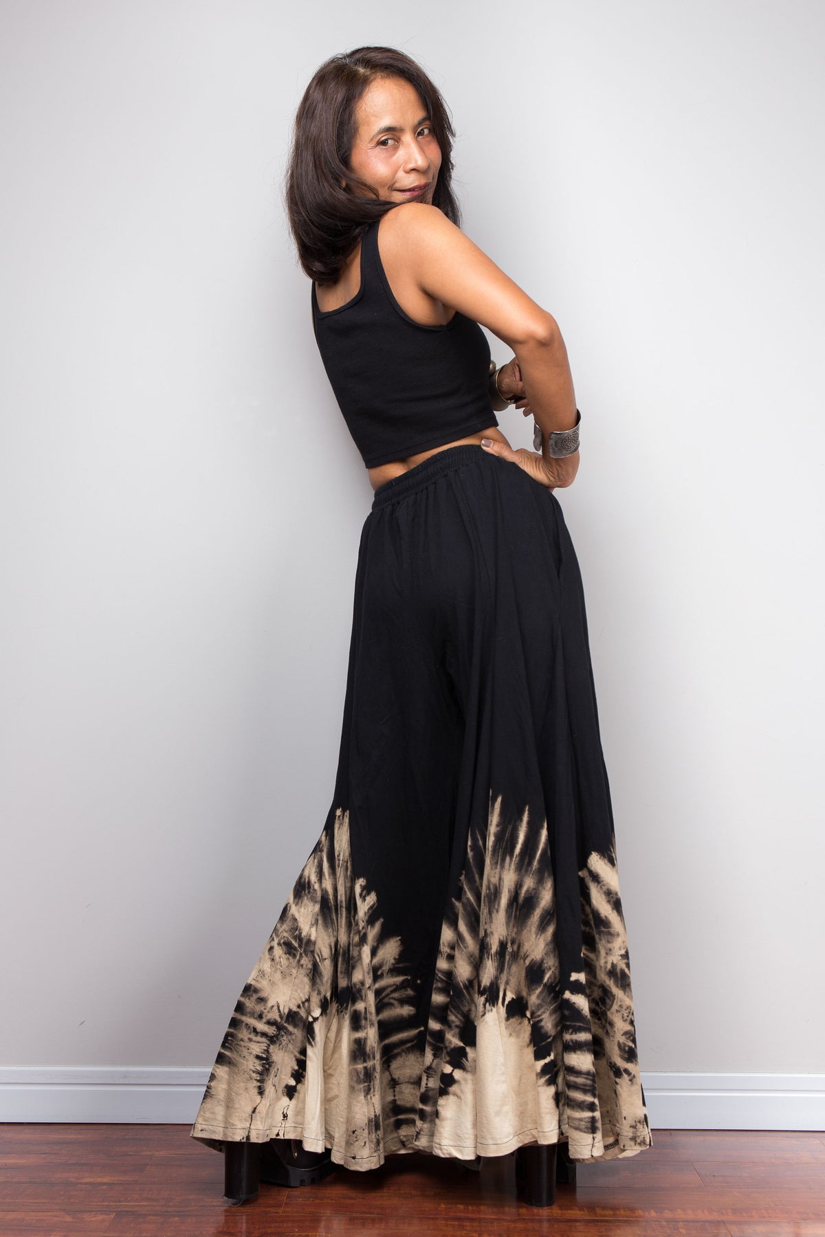Black Reverse Tie Dye Wide Leg Palazzo Pants