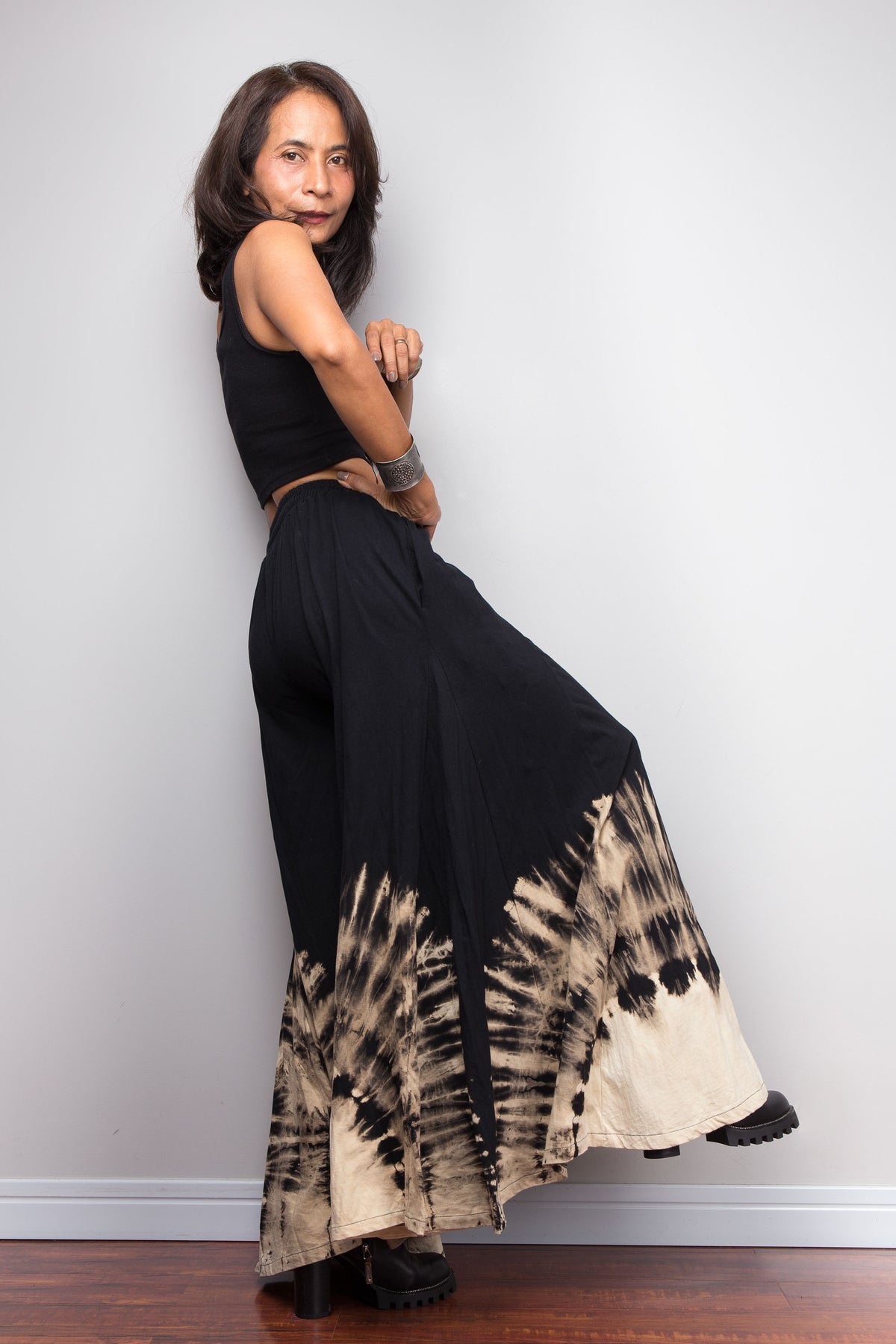 Black Reverse Tie Dye Wide Leg Palazzo Pants