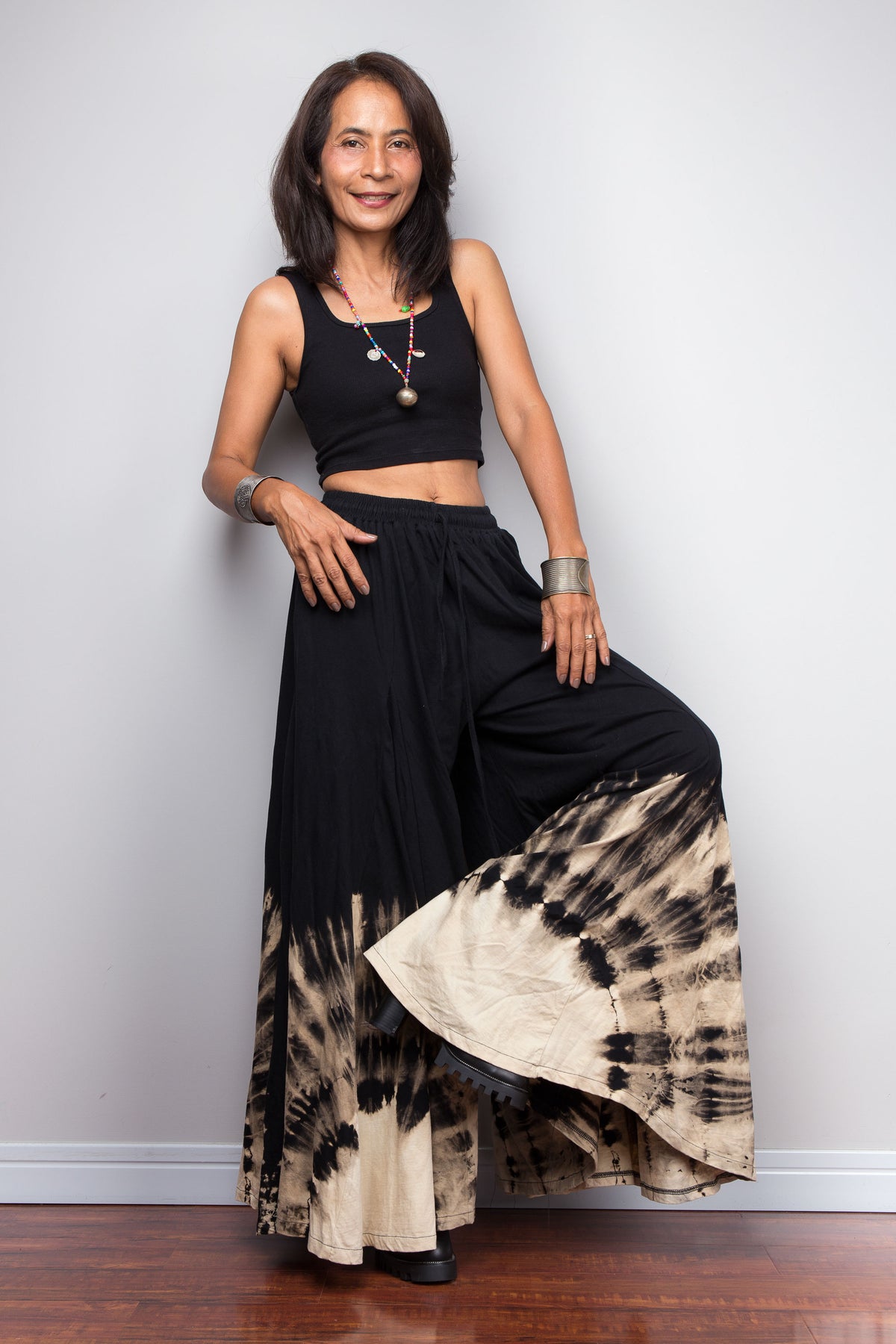 Black Reverse Tie Dye Wide Leg Palazzo Pants