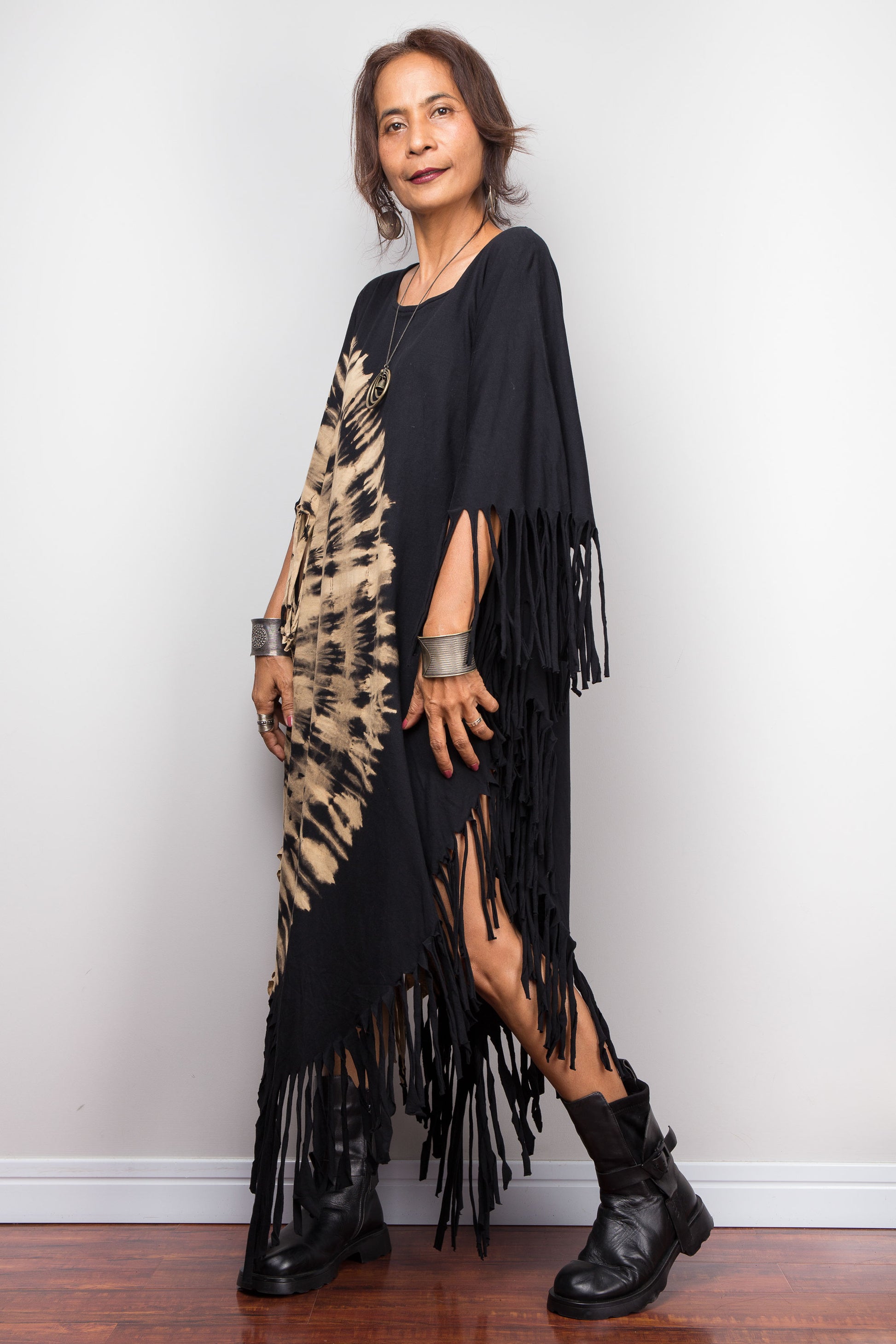 Reverse Tie Dye Poncho Dress – Boho Statement Kaftan