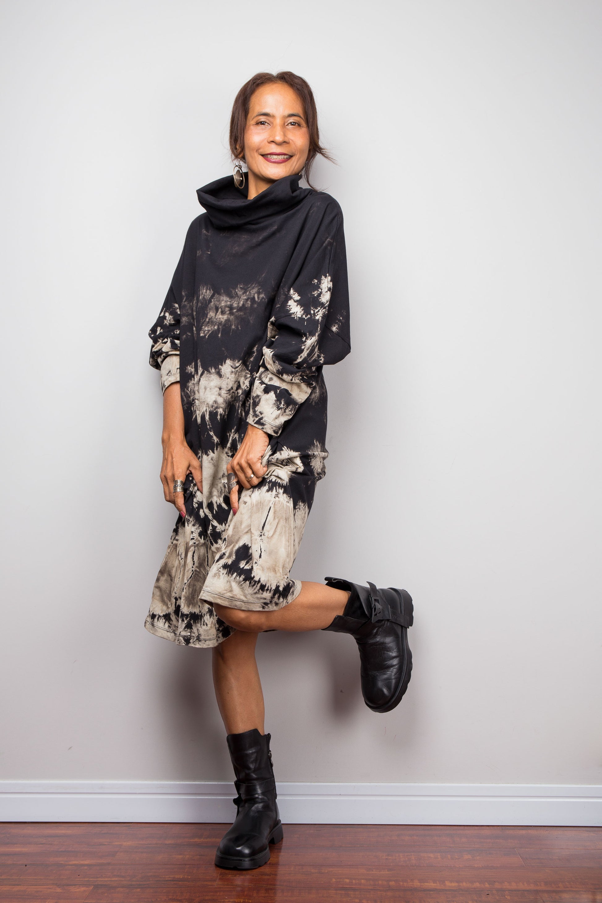 Oversized Reverse Tie Dye Tunic Dress