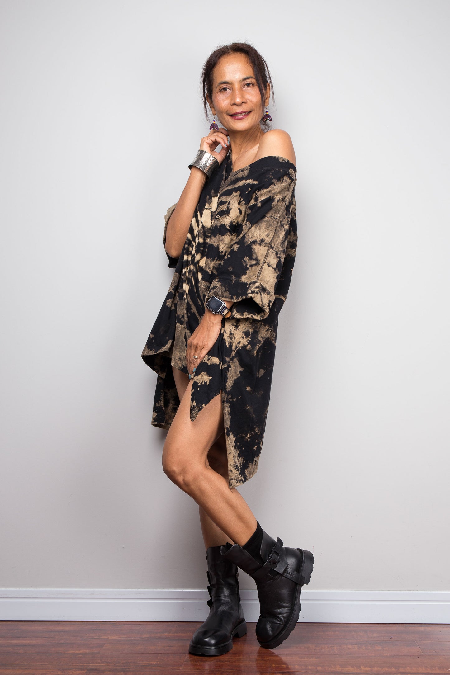 Reverse Tie Dye Oversized High Low Tunic