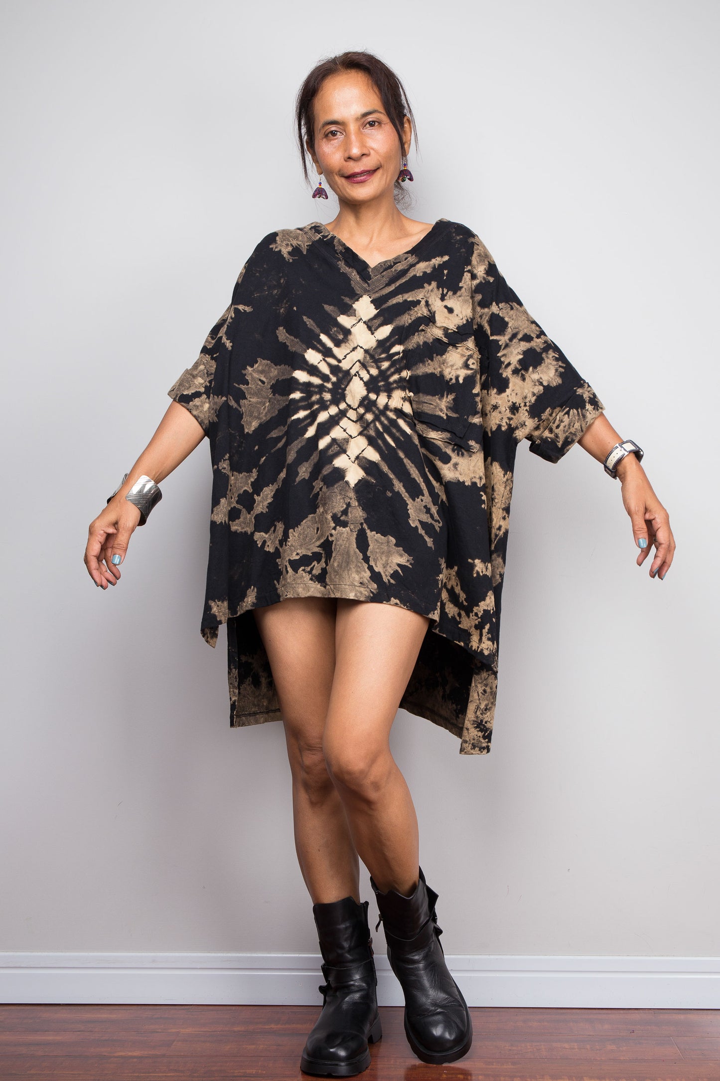 Reverse Tie Dye Oversized High Low Tunic