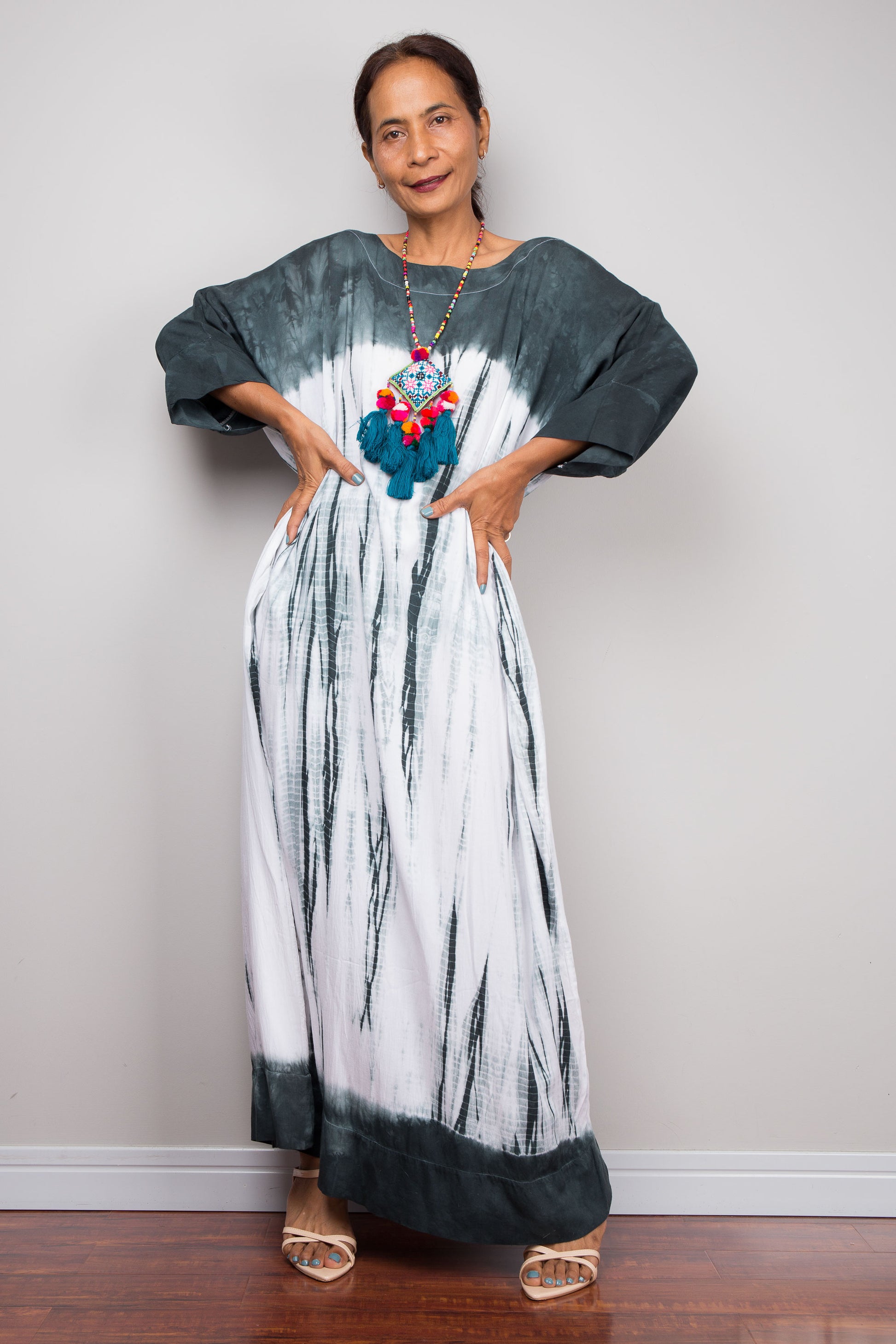 Shibori Tie dye dress with pockets. Long Tie dye maxi by Nuichan