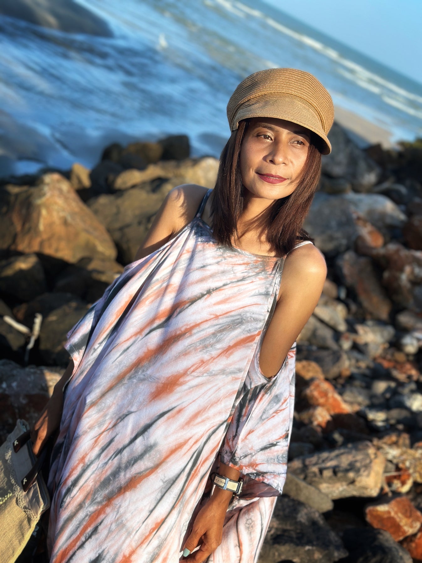 Nuichan Shibori Tie Dye Kaftan Dress, handcrafted boho kaftan in Japanese resist-dye technique